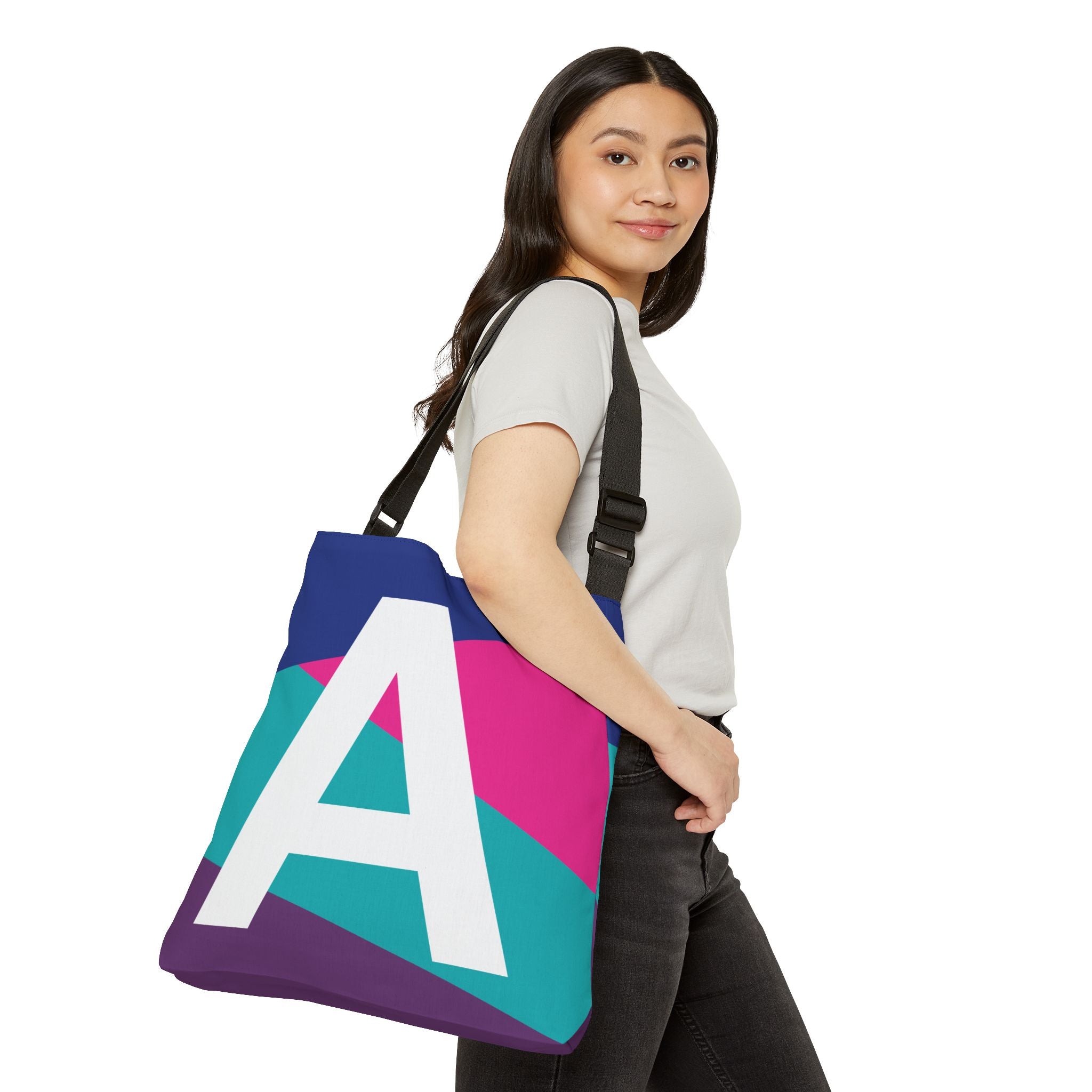 Initial Letter 'A' Colorblock Adjustable Tote Bag — Monogram Alphabet Shoulder Bag