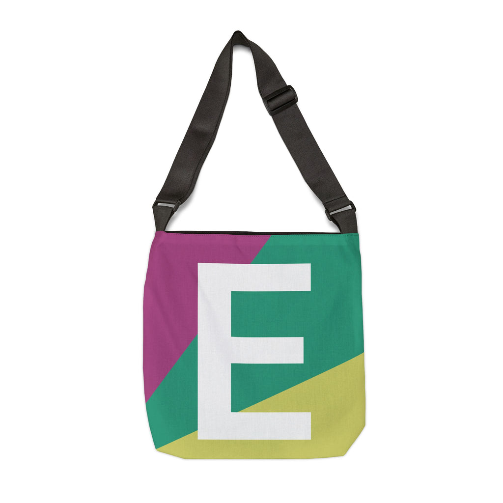 Initial Letter 'E' Colorblock Adjustable Tote Bag — Monogram Alphabet Shoulder Bag