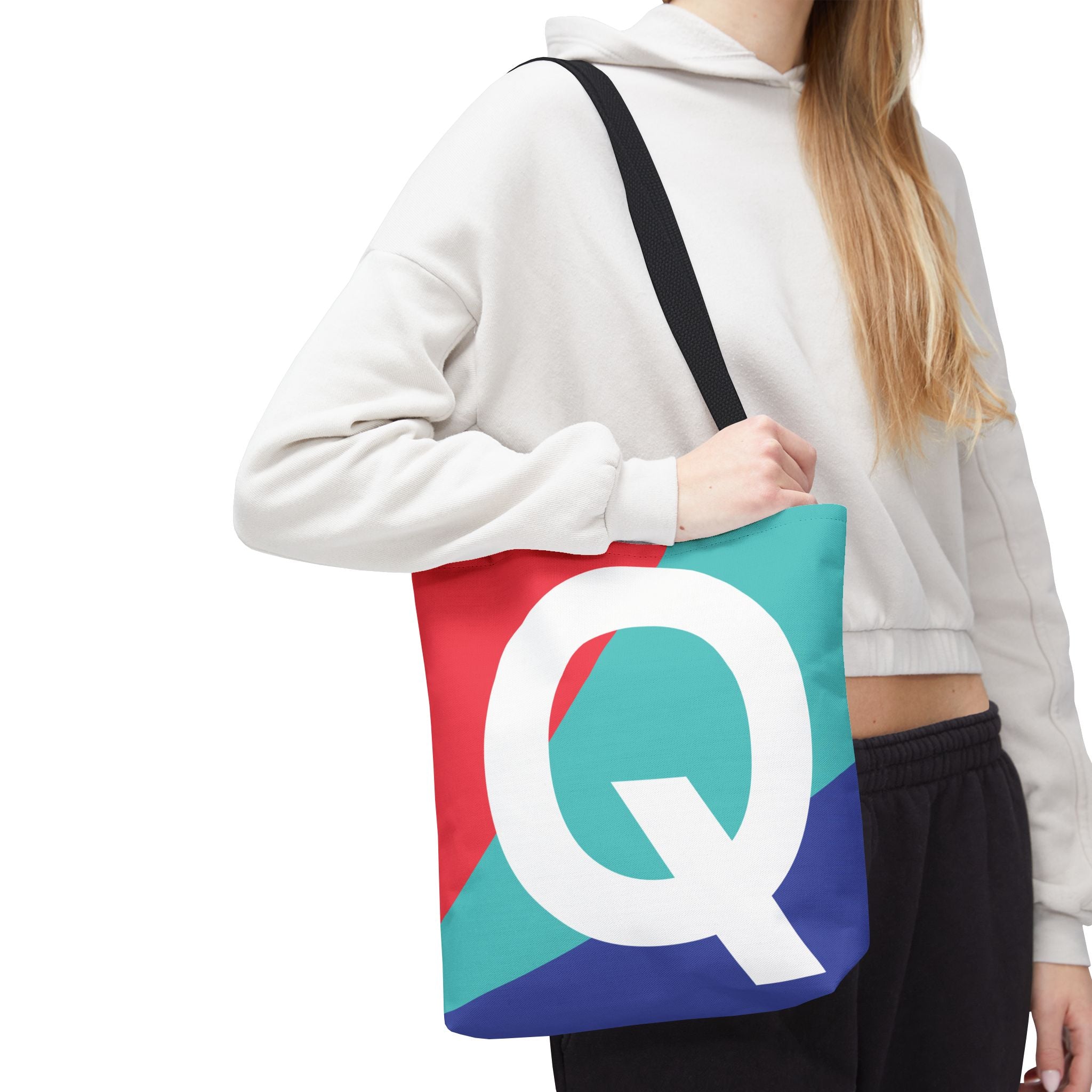 Monogram 'Q' Colorblock Tote Bag — Personalized Initial Q Shoulder Tote