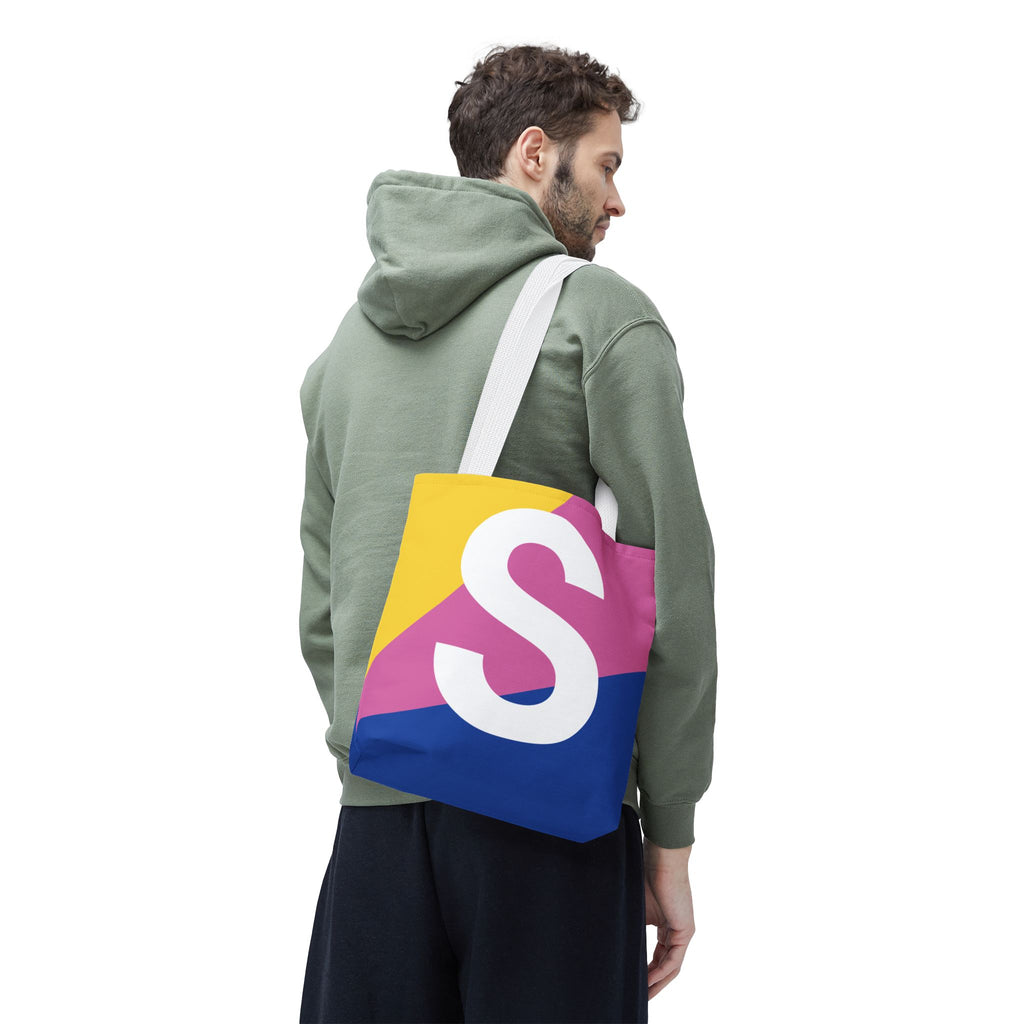 Monogram 'S' Colorblock Tote Bag — Personalized Initial S Shoulder Tote