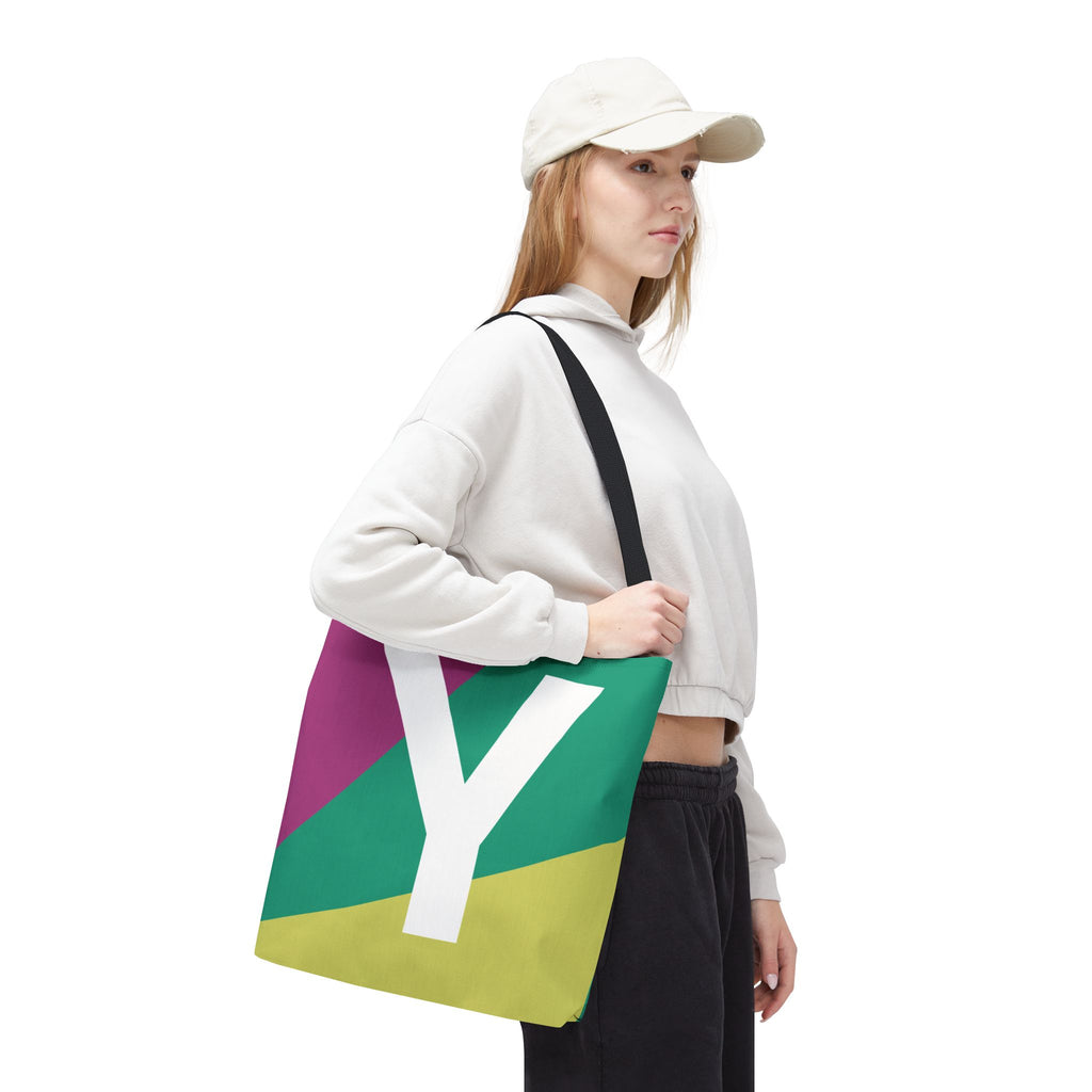 Monogram 'Y' Colorblock Tote Bag — Personalized Initial Y Shoulder Tote
