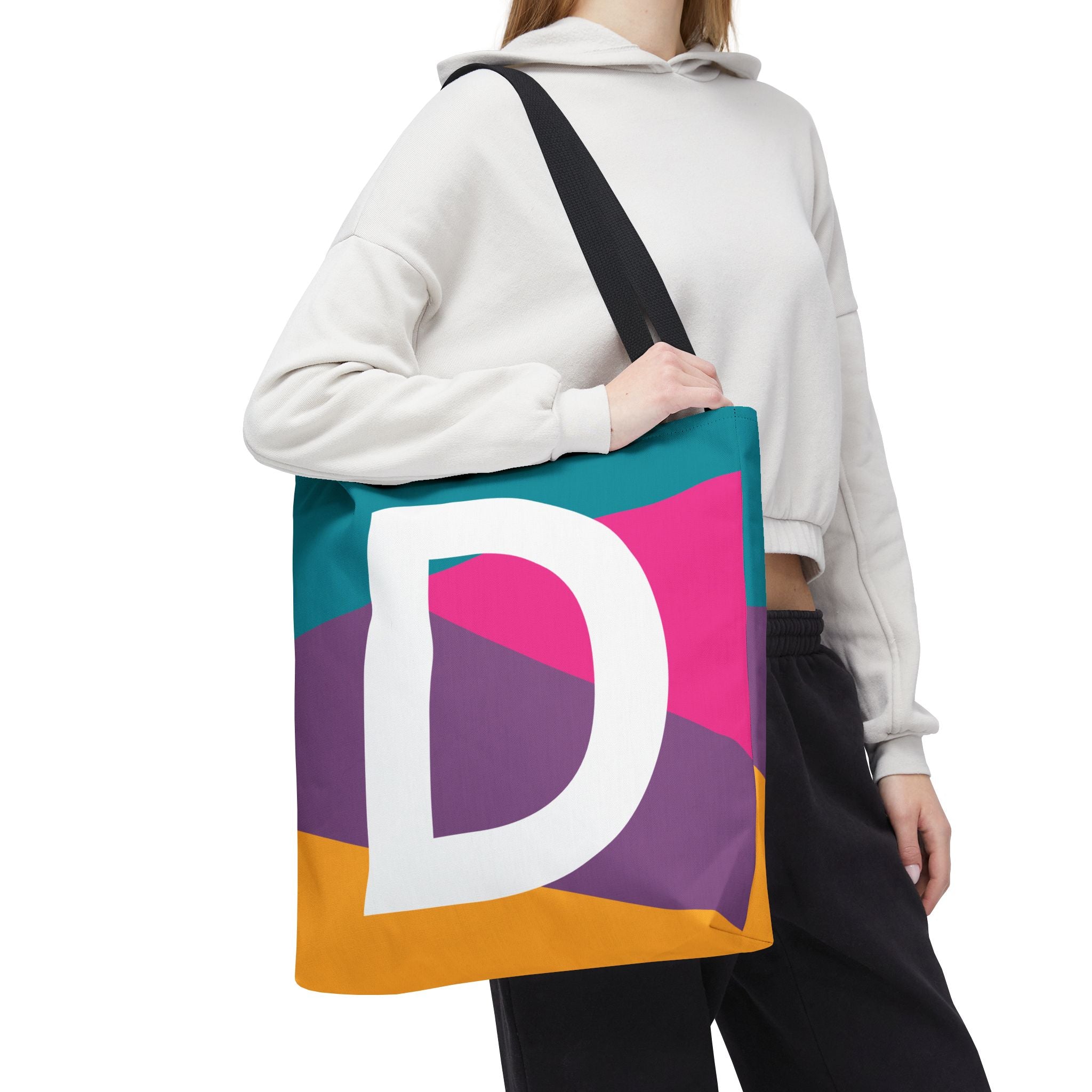 Monogram 'D' Colorblock Tote Bag — Personalized Initial D Shoulder Tote