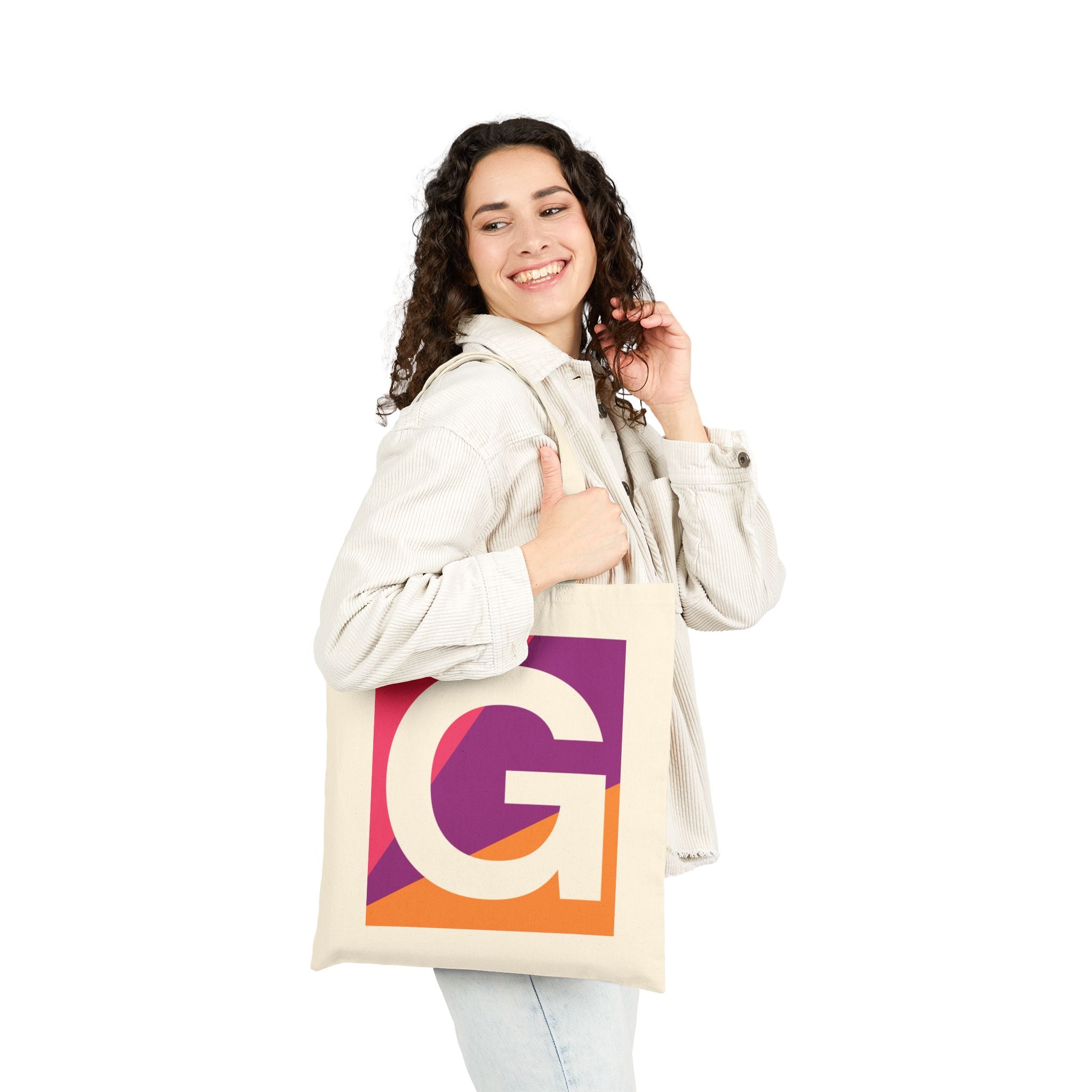 Initial G Colorblock Canvas Tote Bag — Monogram Letter G Reusable Grocery Tote