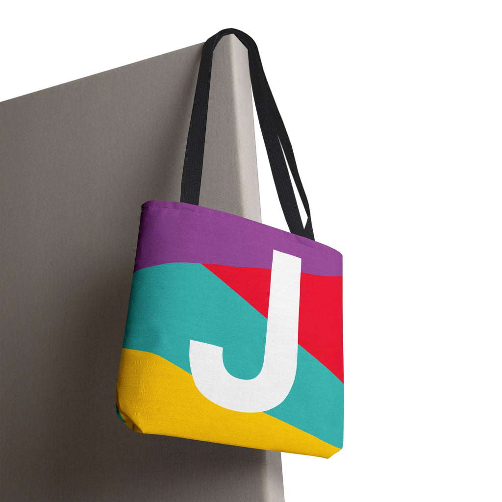 Monogram 'J' Colorblock Tote Bag — Personalized Initial J Shoulder Tote