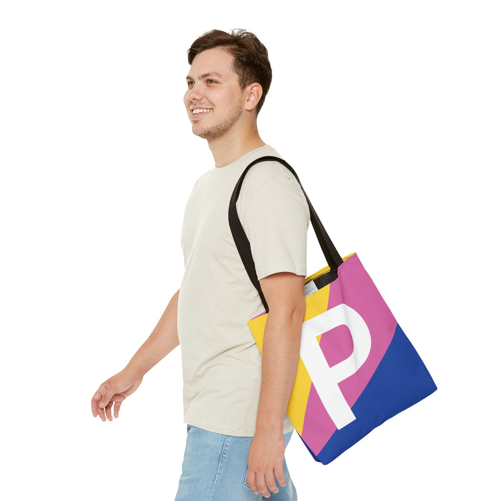 Monogram 'P' Colorblock Tote Bag — Personalized Initial P Shoulder Tote