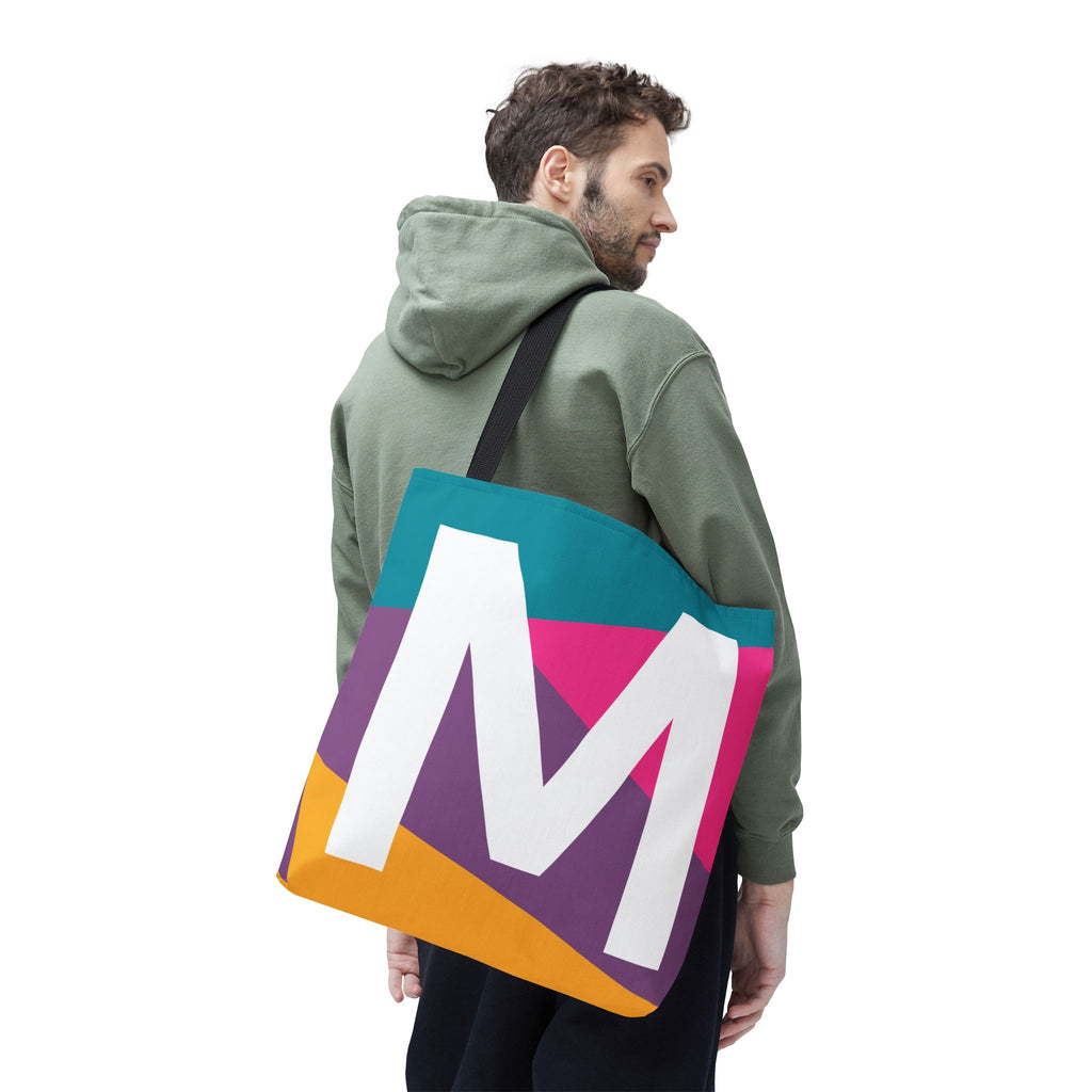 Monogram 'M' Colorblock Tote Bag — Personalized Initial M Shoulder Tote