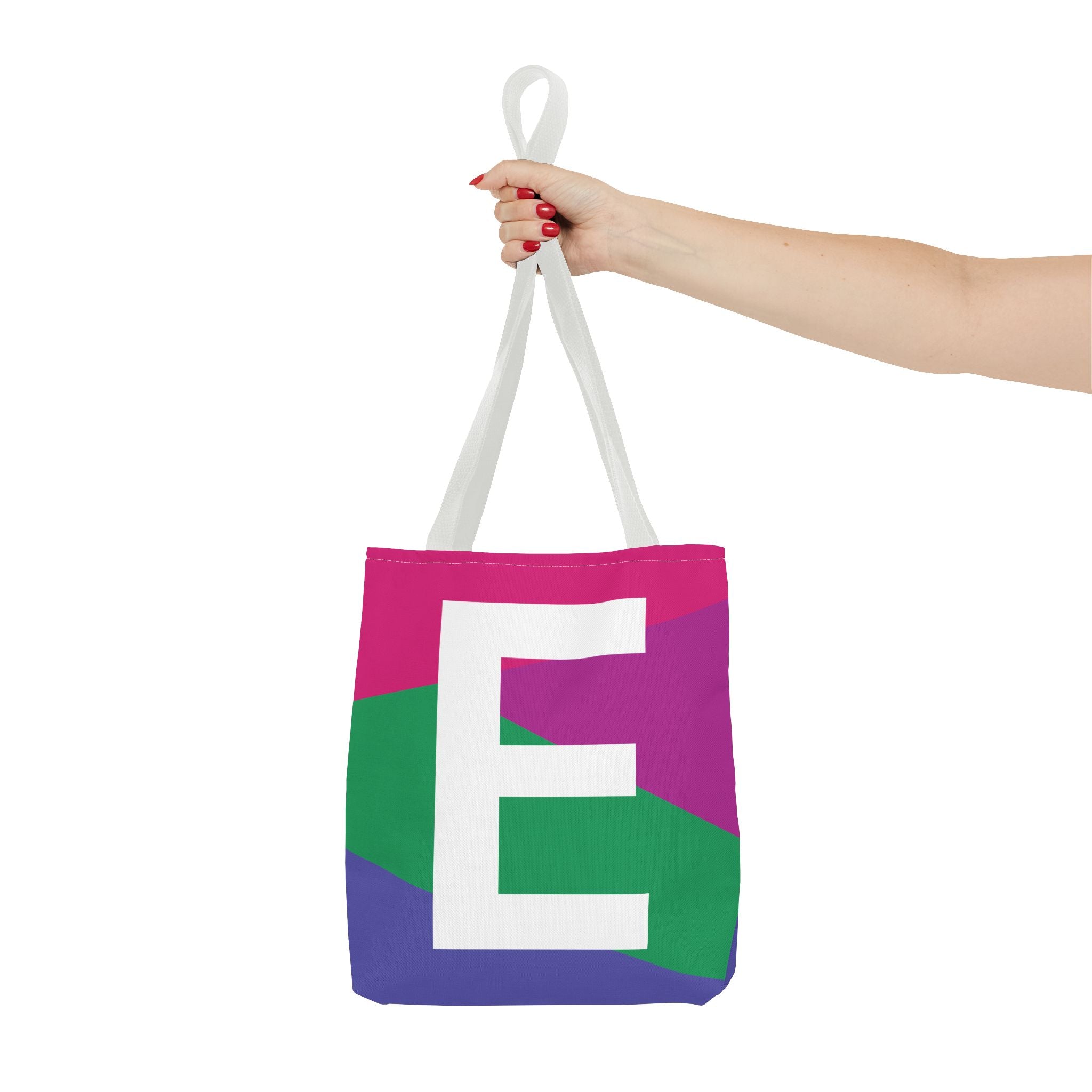 Monogram 'E' Colorblock Tote Bag — Personalized Initial E Shoulder Tote