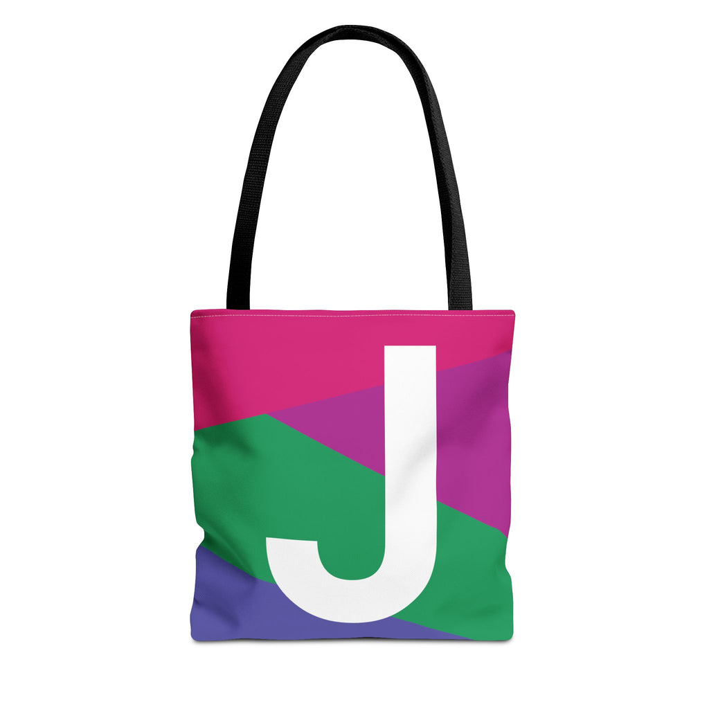 Monogram 'J' Colorblock Tote Bag — Personalized Initial J Shoulder Tote