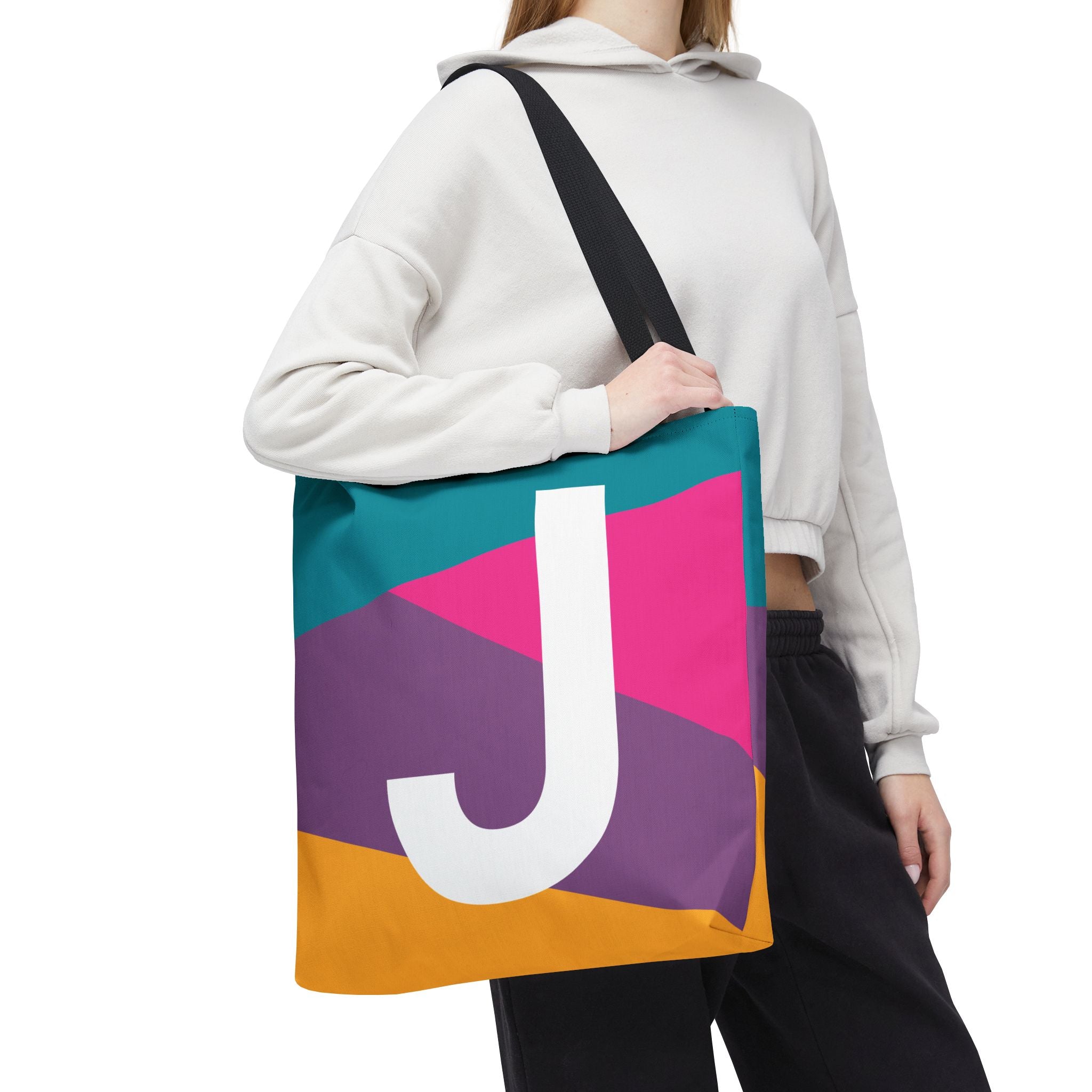Monogram 'J' Colorblock Tote Bag — Personalized Initial J Shoulder Tote