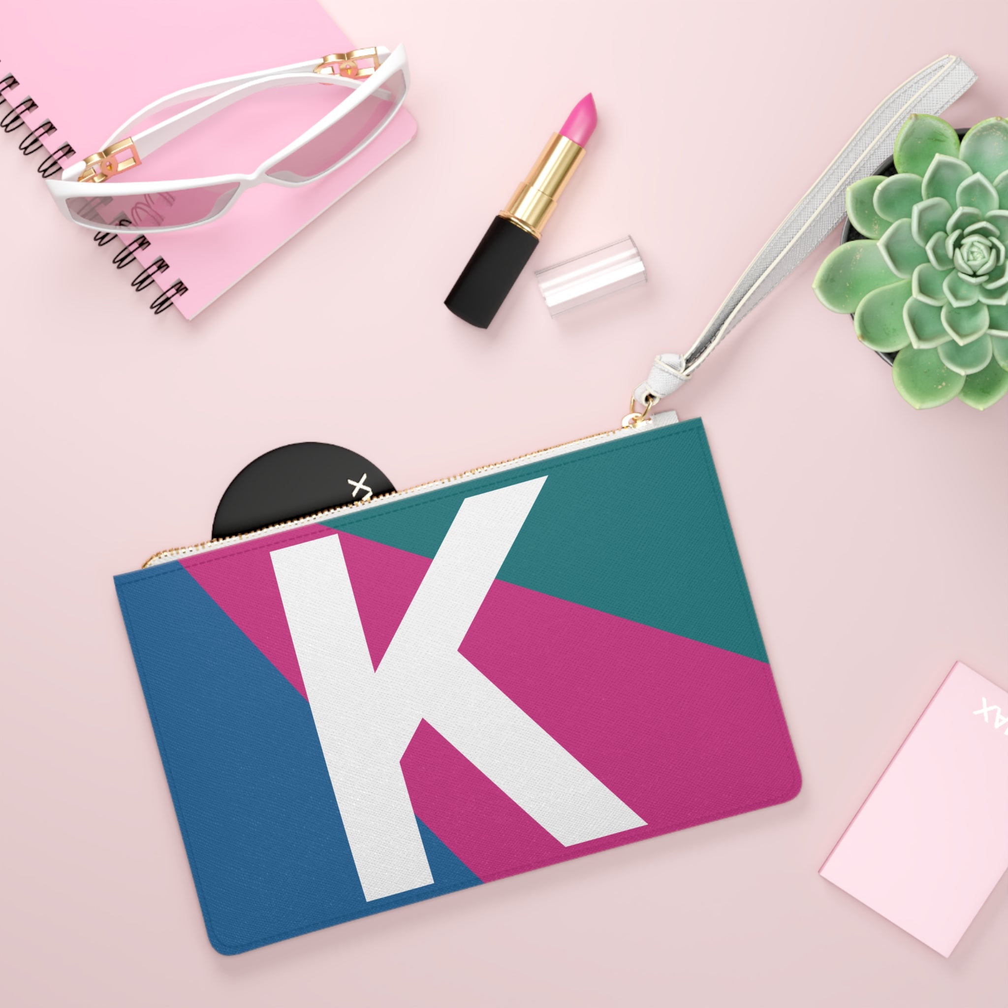 Monogram 'K' Colorblock Clutch Bag — Bold Geometric Wristlet for Everyday & Gifts