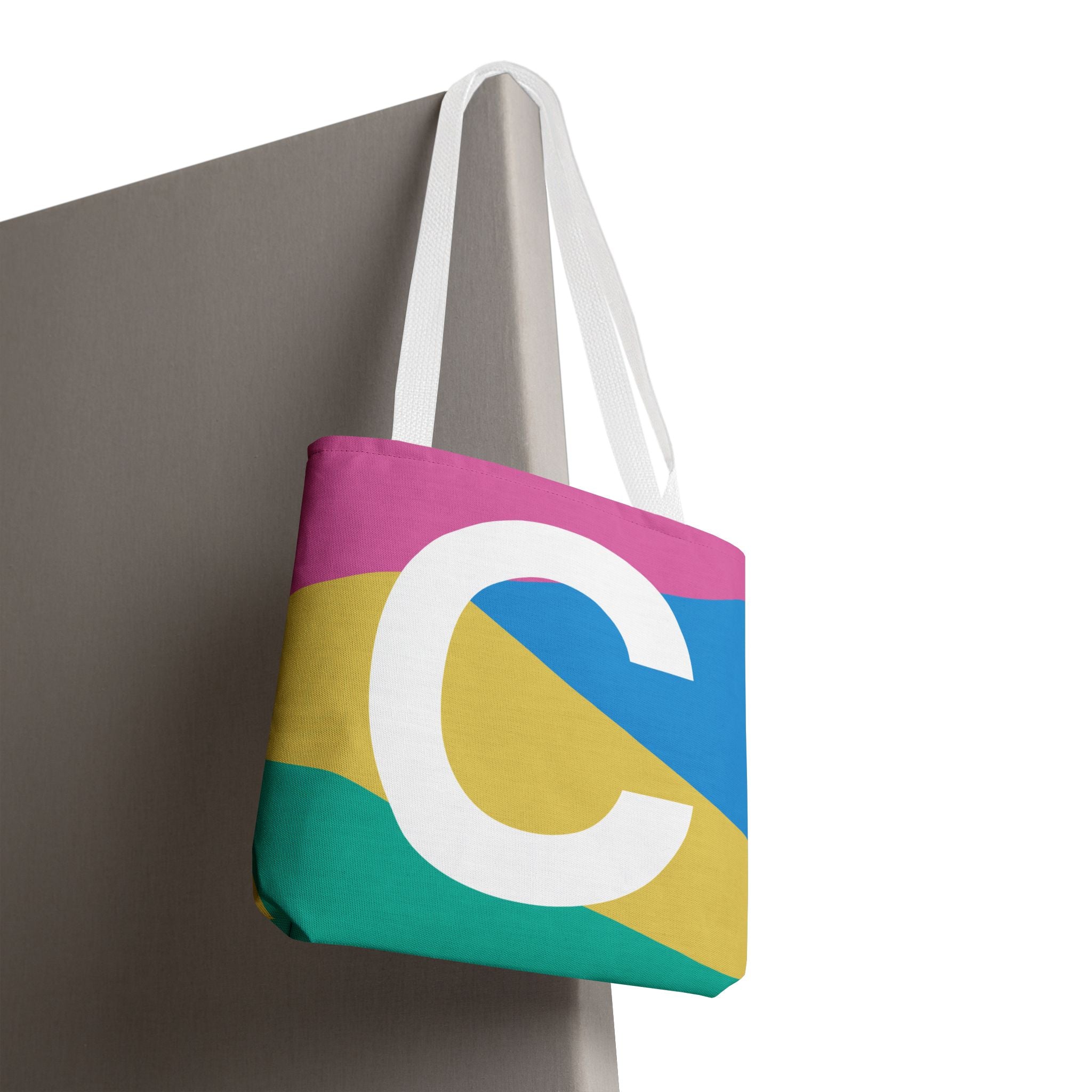Monogram 'C' Colorblock Tote Bag — Personalized Initial C Shoulder Tote