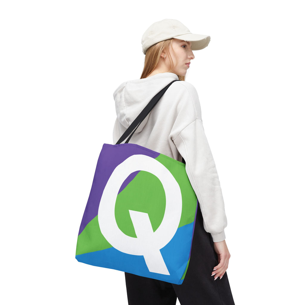 Monogram 'Q' Colorblock Tote Bag — Personalized Initial Q Shoulder Tote