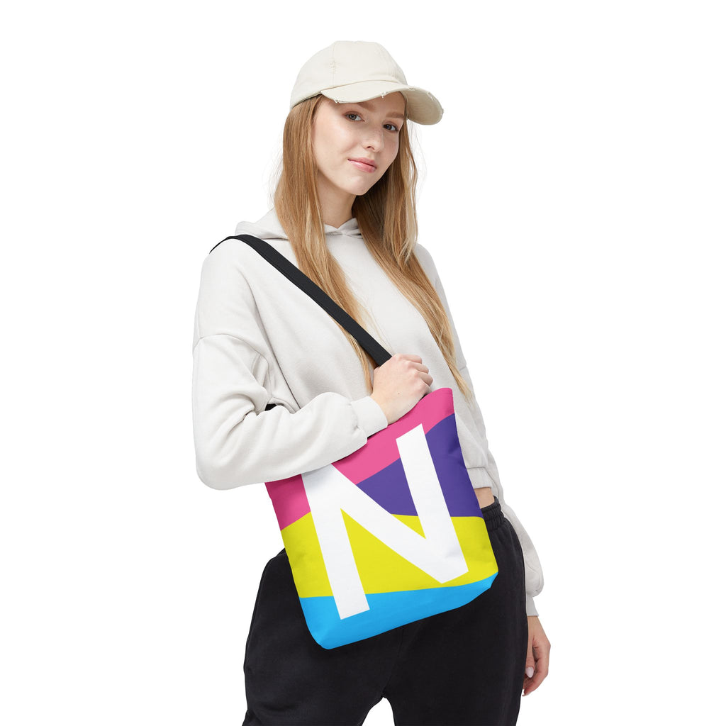 Monogram 'N' Colorblock Tote Bag — Personalized Initial N Shoulder Tote