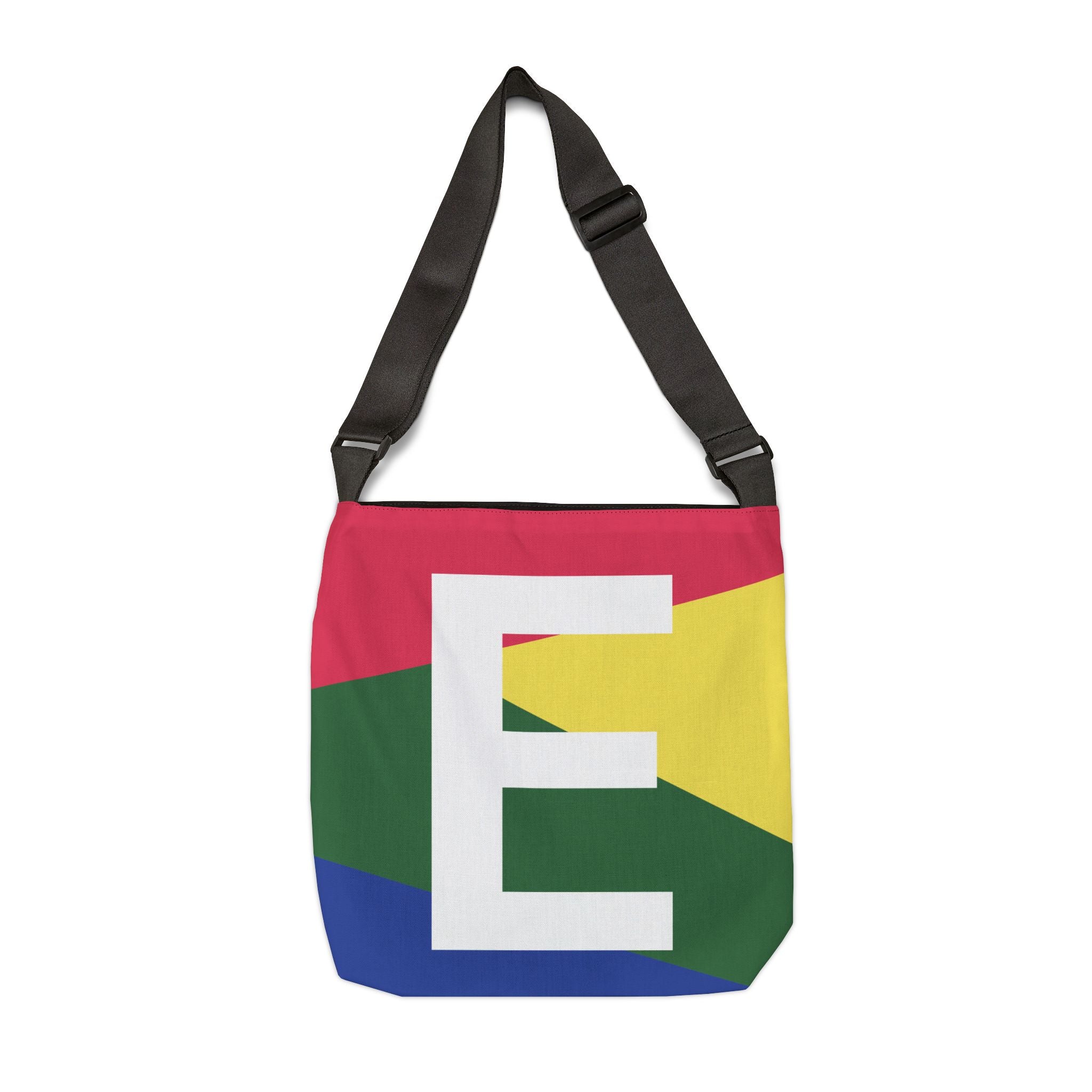 Initial Letter 'E' Colorblock Adjustable Tote Bag — Monogram Alphabet Shoulder Bag