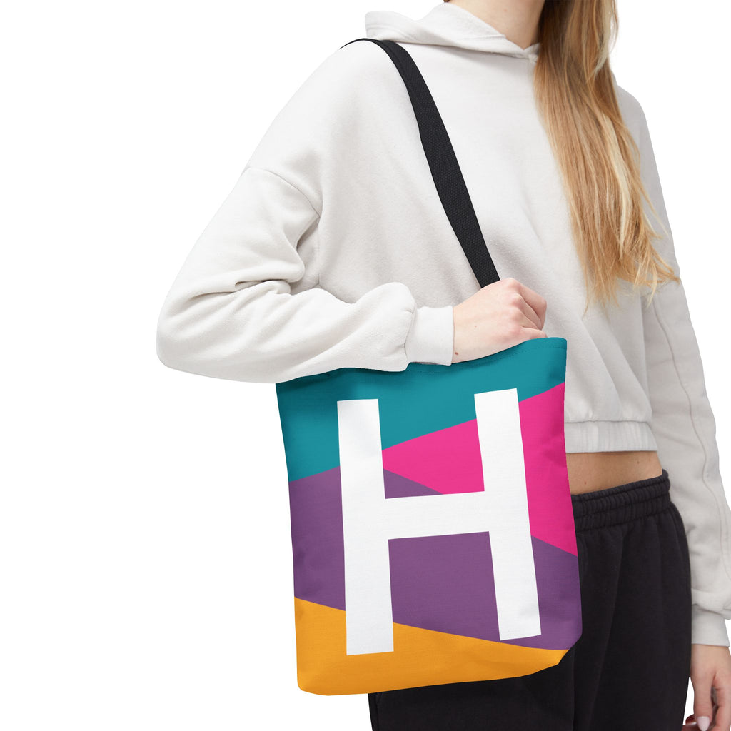 Monogram 'H' Colorblock Tote Bag — Personalized Initial H Shoulder Tote