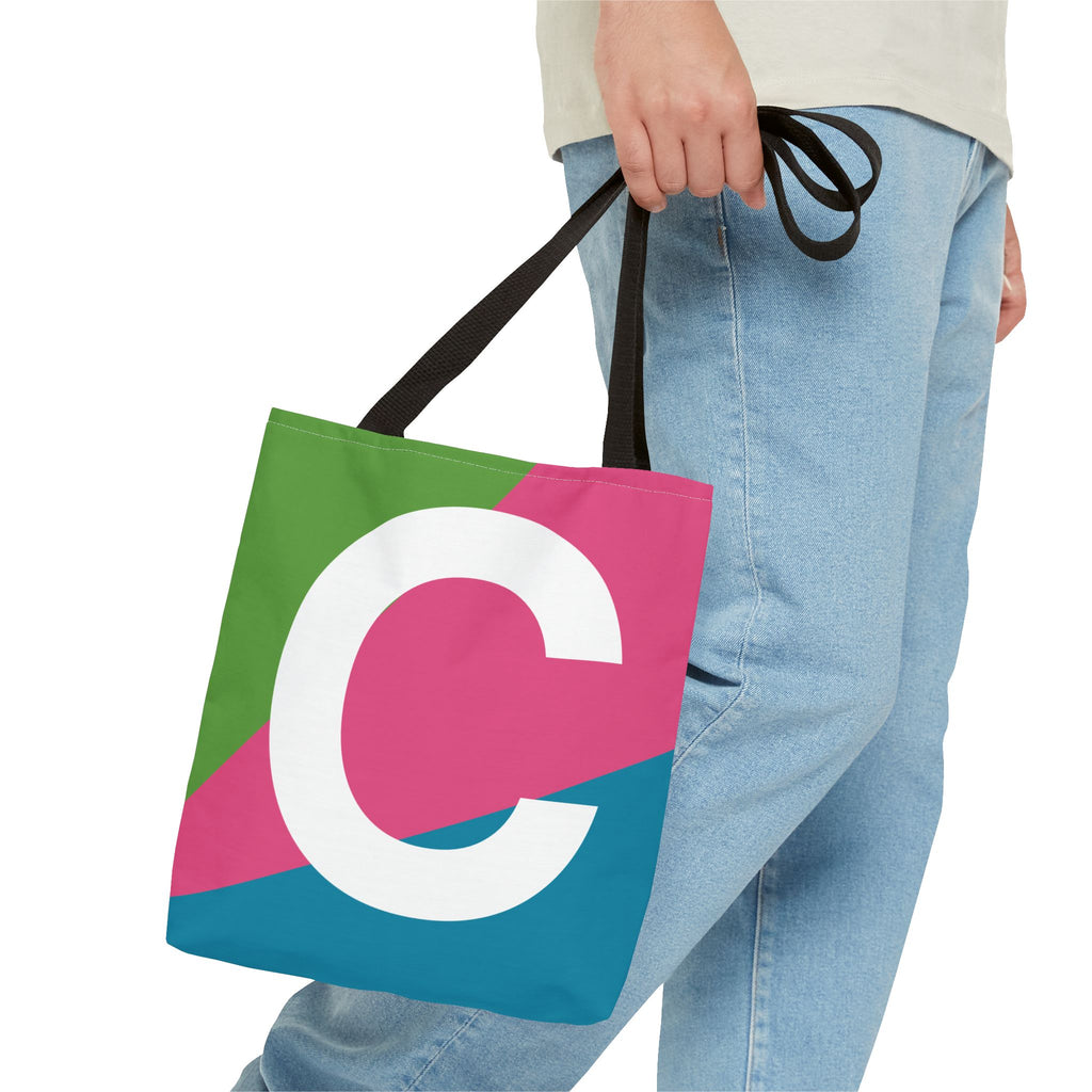 Monogram 'C' Colorblock Tote Bag — Personalized Initial C Shoulder Tote