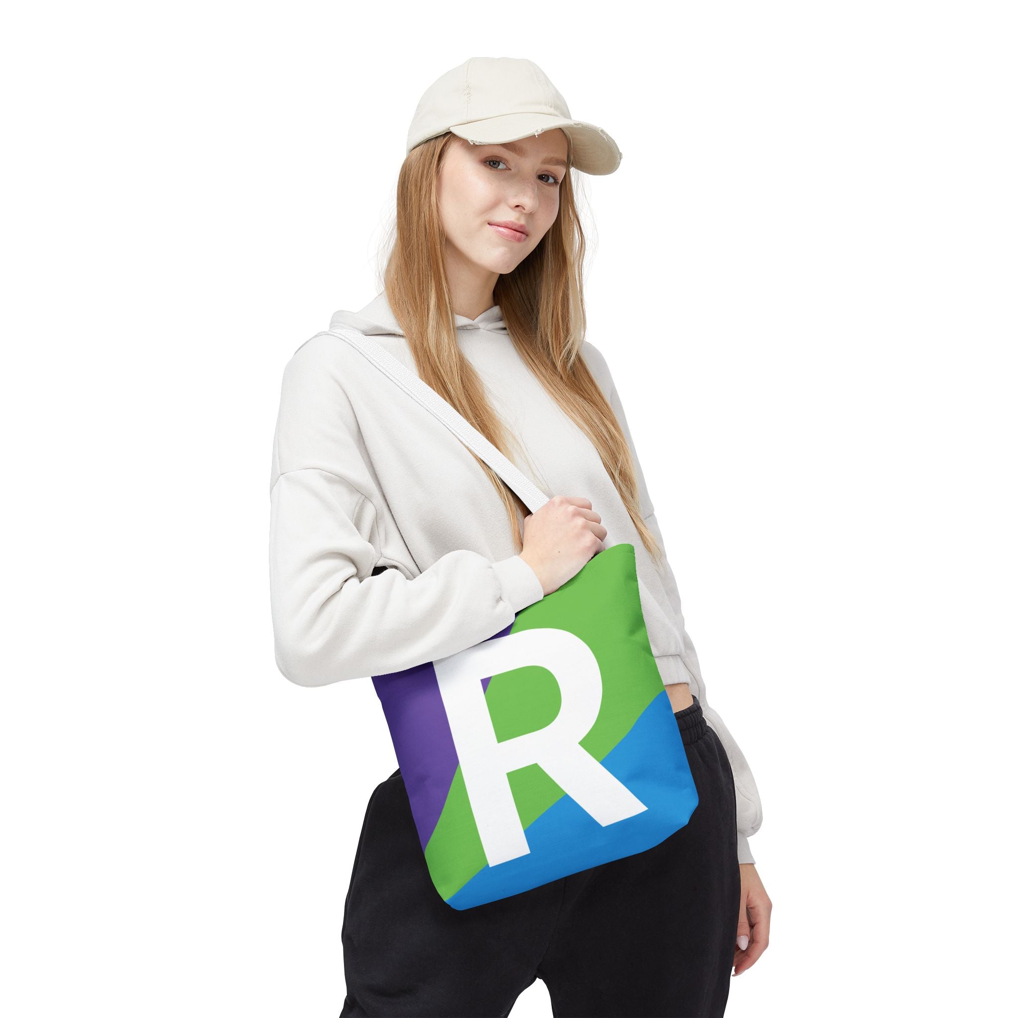 Monogram 'R' Colorblock Tote Bag — Personalized Initial R Shoulder Tote