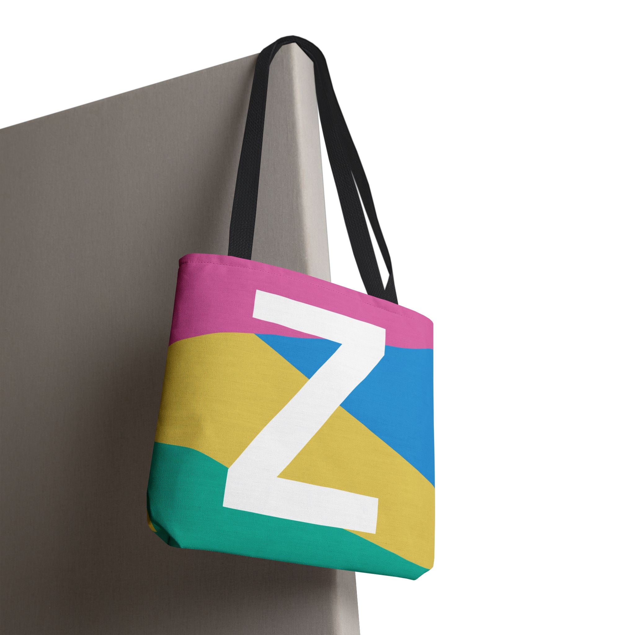 Monogram 'Z' Colorblock Tote Bag — Personalized Initial Z Shoulder Tote