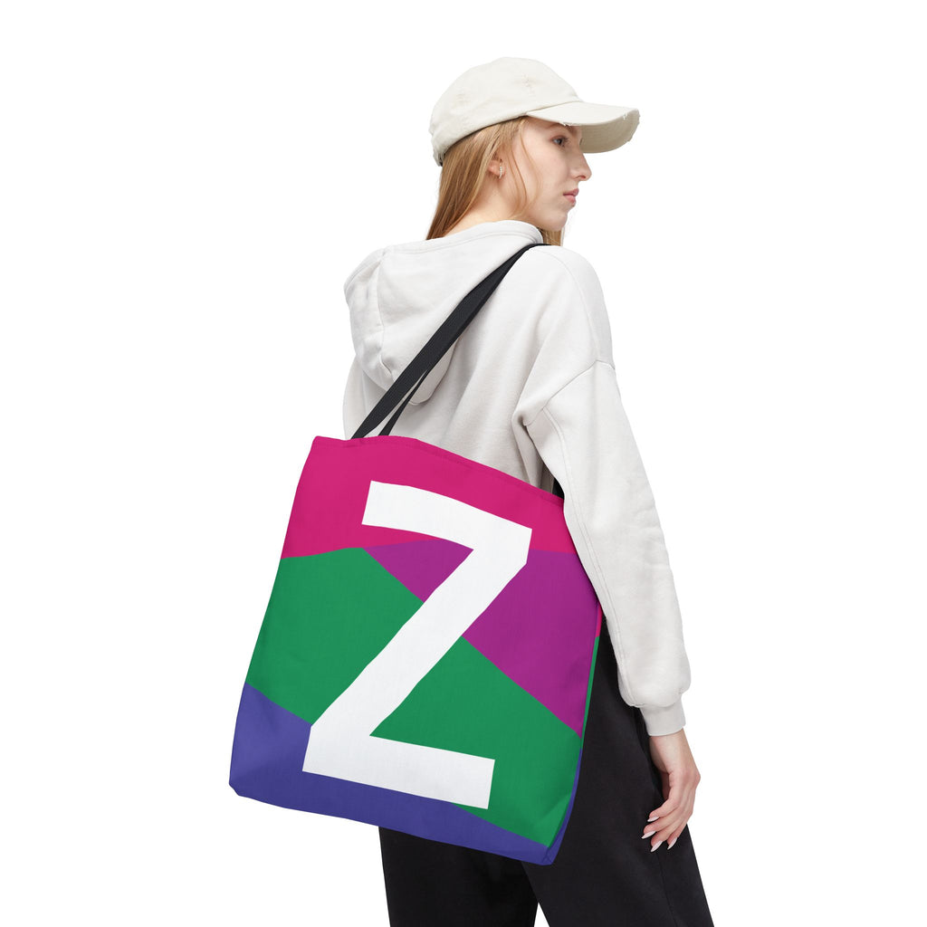 Monogram 'Z' Colorblock Tote Bag — Personalized Initial Z Shoulder Tote