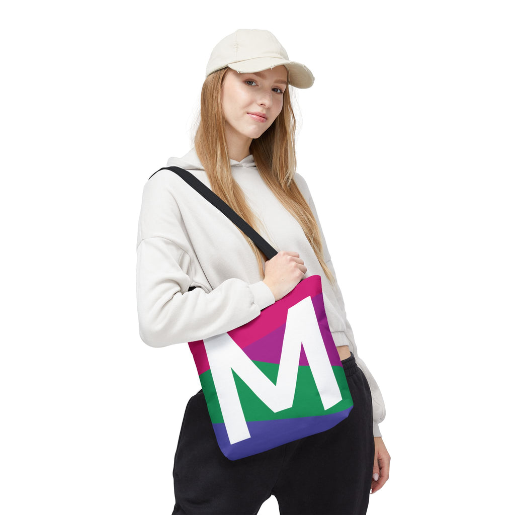 Monogram 'M' Colorblock Tote Bag — Personalized Initial M Shoulder Tote