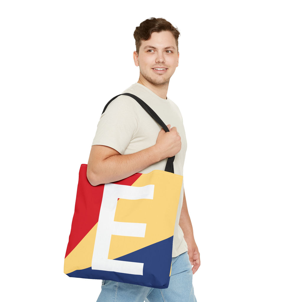 Monogram 'E' Colorblock Tote Bag — Personalized Initial E Shoulder Tote
