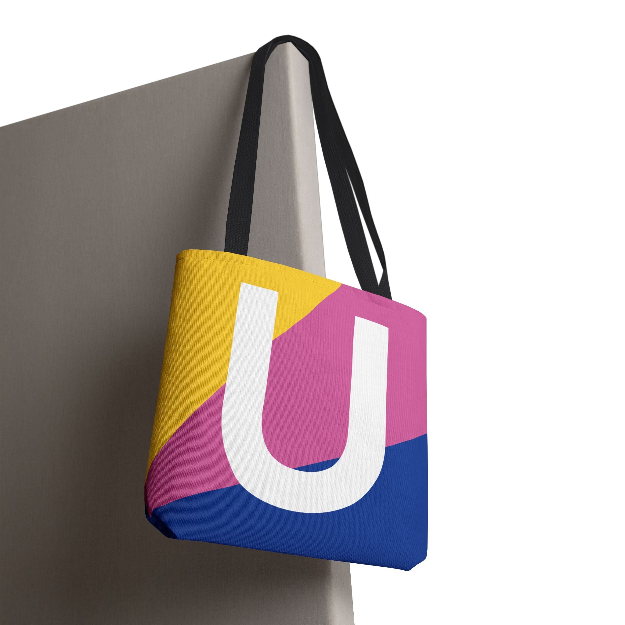 Monogram 'U' Colorblock Tote Bag — Personalized Initial U Shoulder Tote