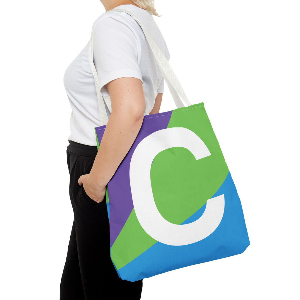 Monogram 'C' Colorblock Tote Bag — Personalized Initial C Shoulder Tote