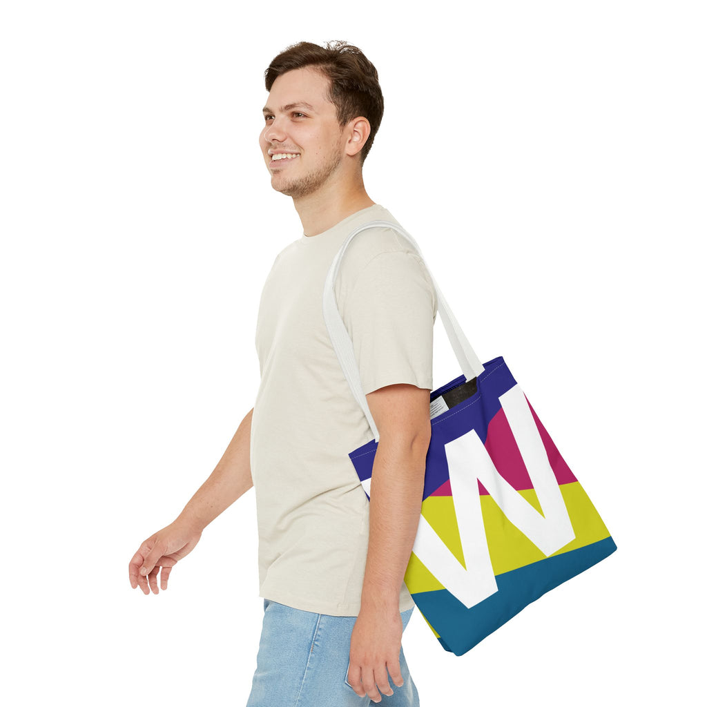 Monogram 'W' Colorblock Tote Bag — Personalized Initial W Shoulder Tote