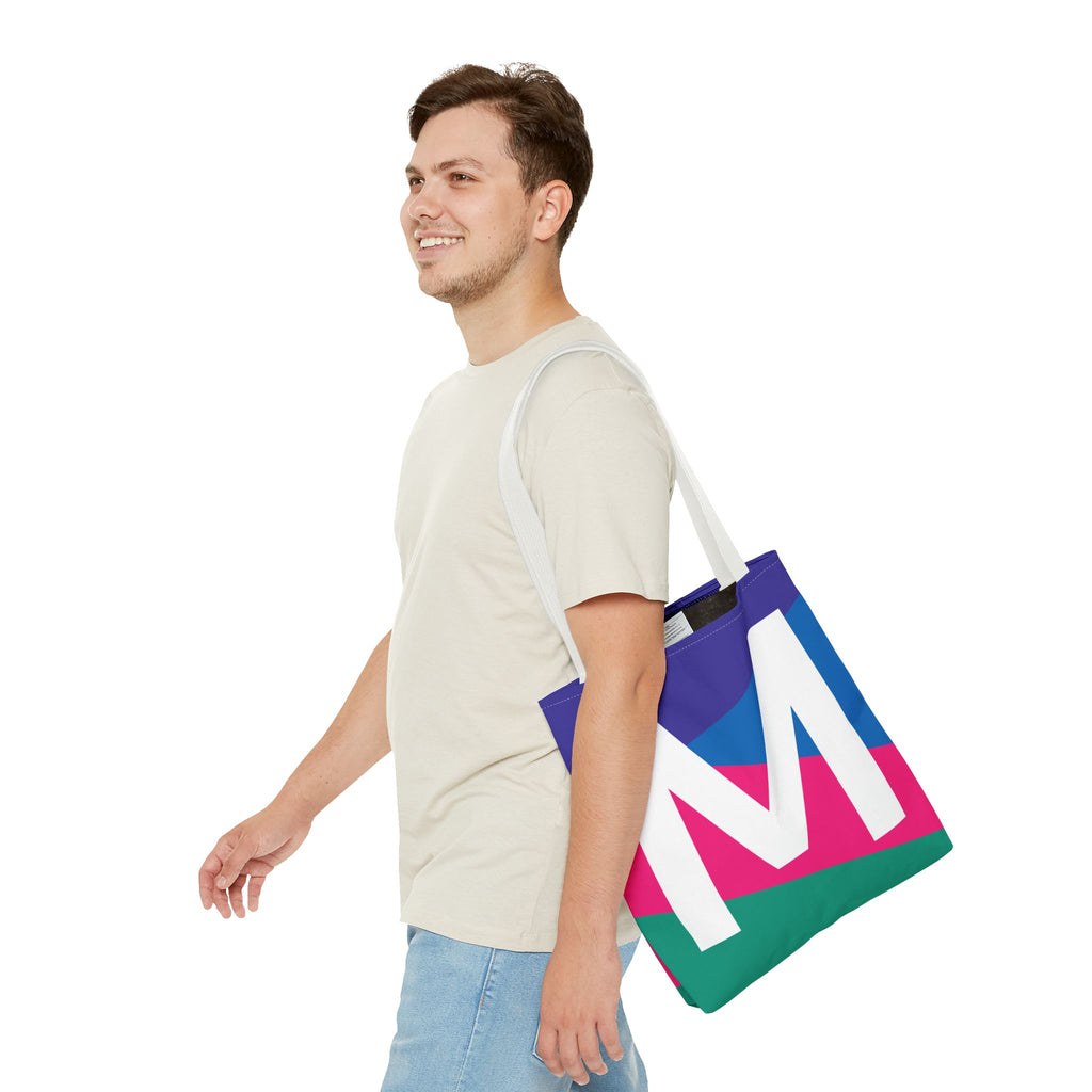 Monogram 'M' Colorblock Tote Bag — Personalized Initial M Shoulder Tote