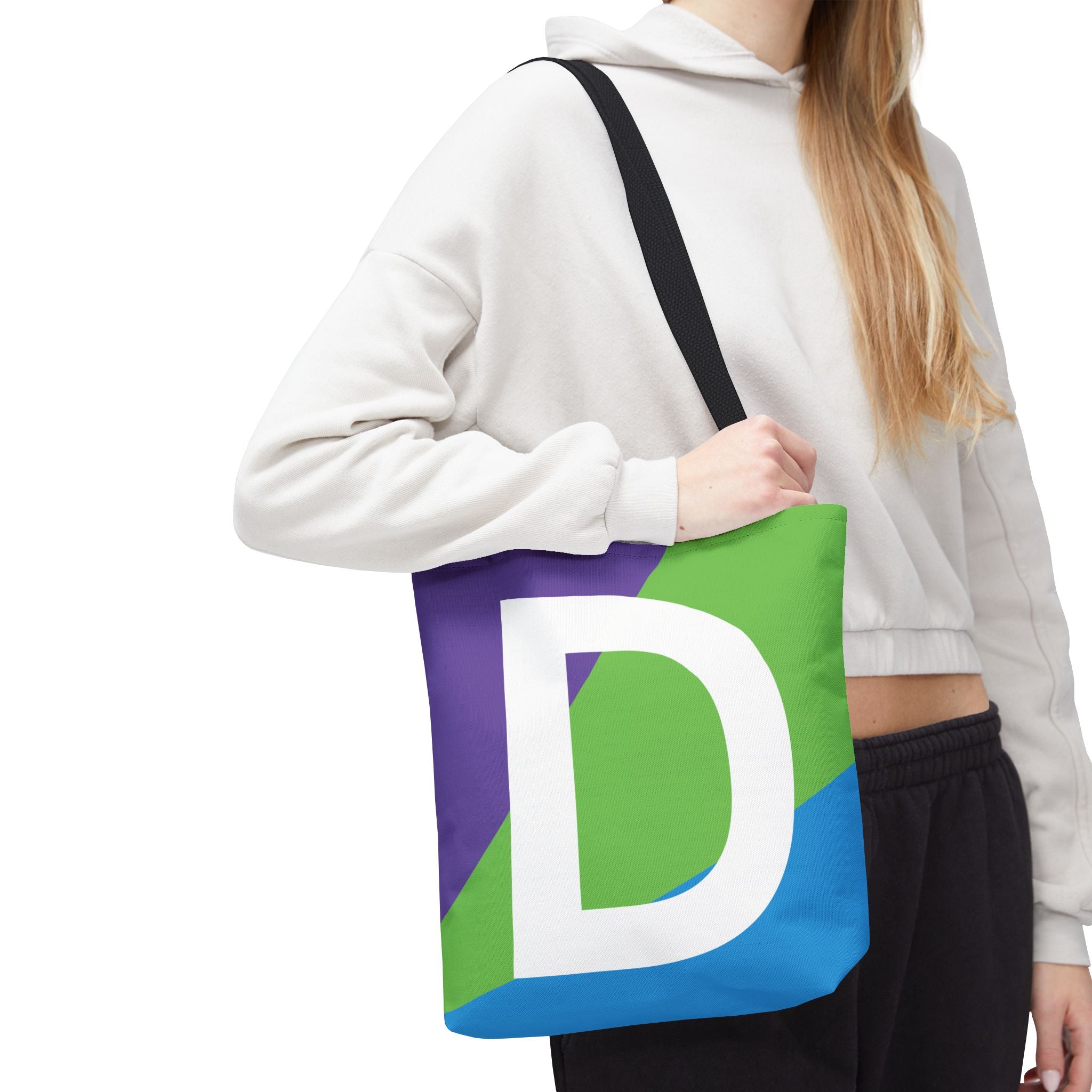 Monogram 'D' Colorblock Tote Bag — Personalized Initial D Shoulder Tote