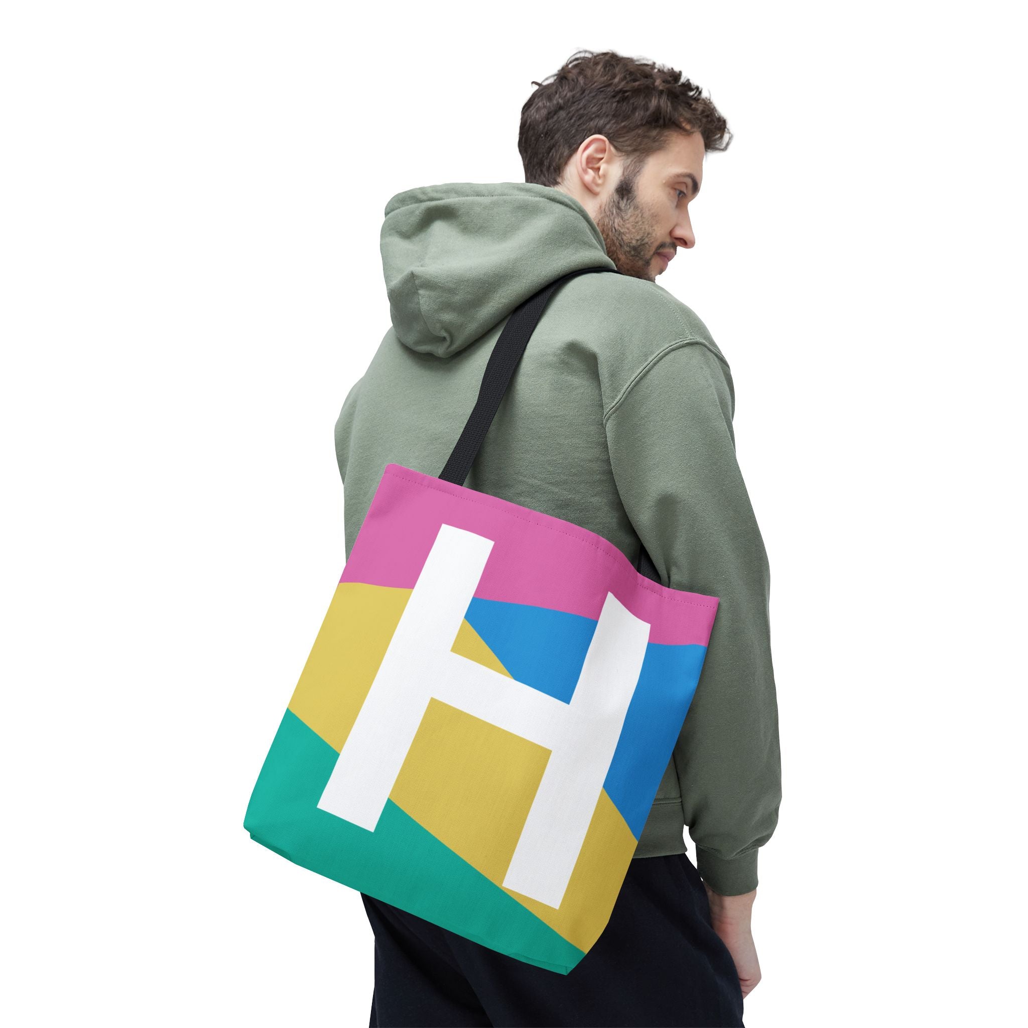 Monogram 'H' Colorblock Tote Bag — Personalized Initial H Shoulder Tote