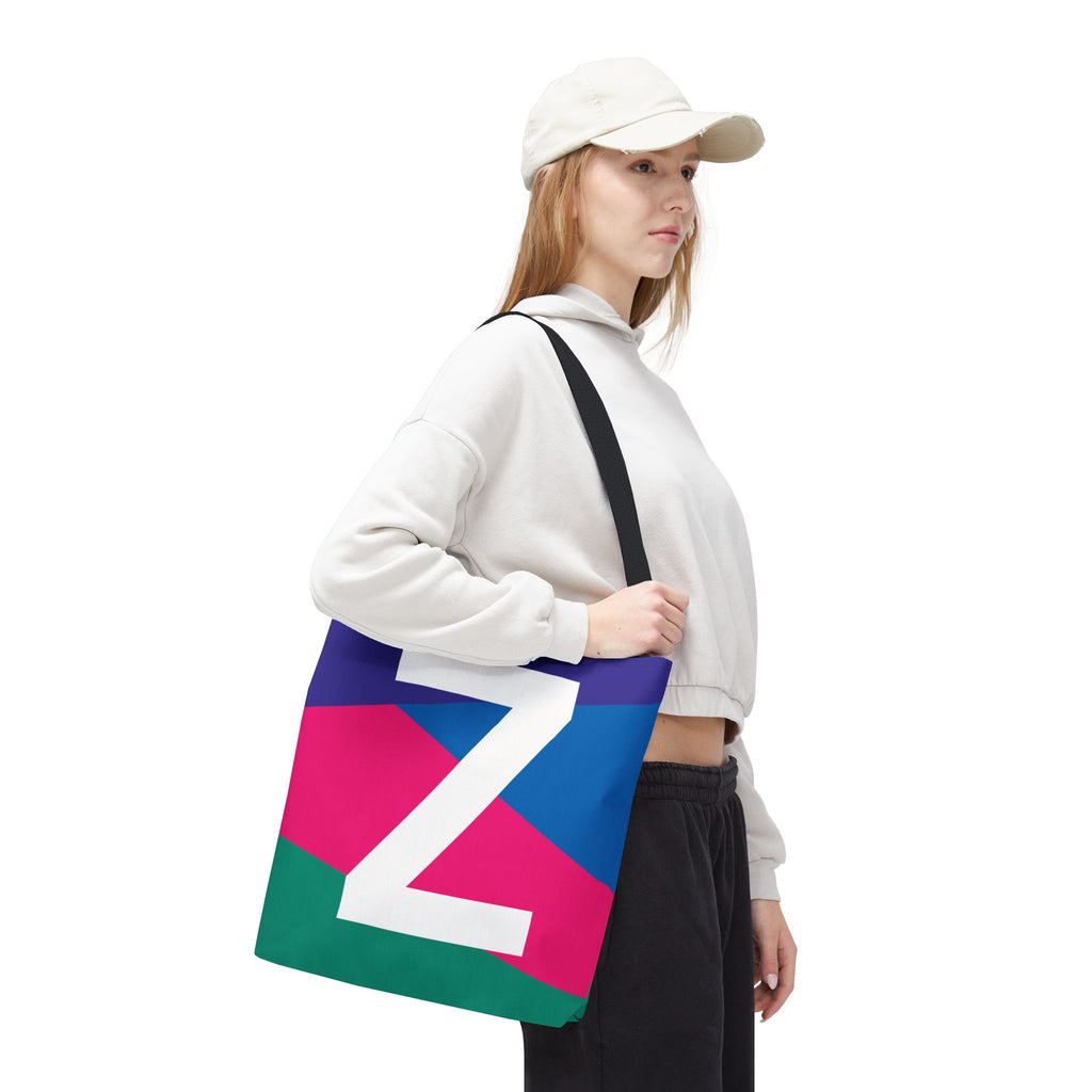 Monogram 'Z' Colorblock Tote Bag — Personalized Initial Z Shoulder Tote