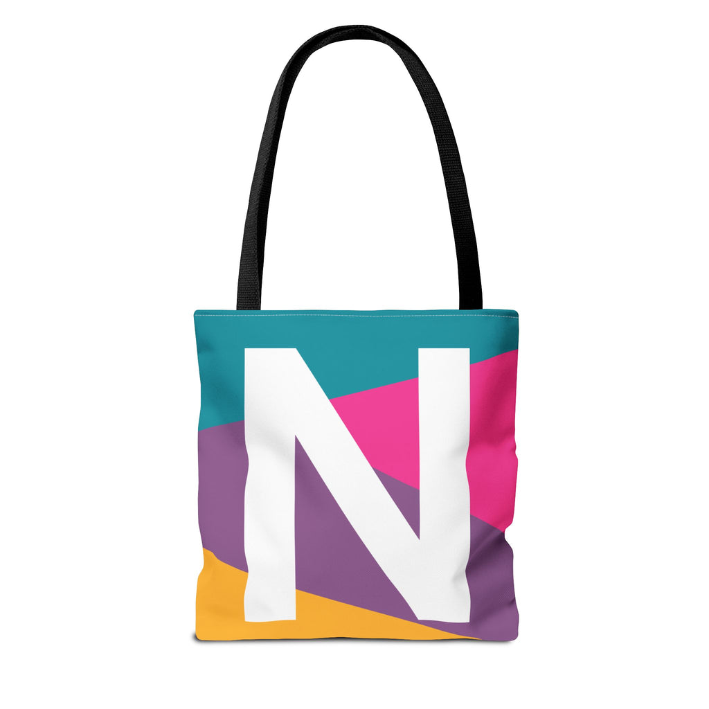 Monogram 'N' Colorblock Tote Bag — Personalized Initial N Shoulder Tote