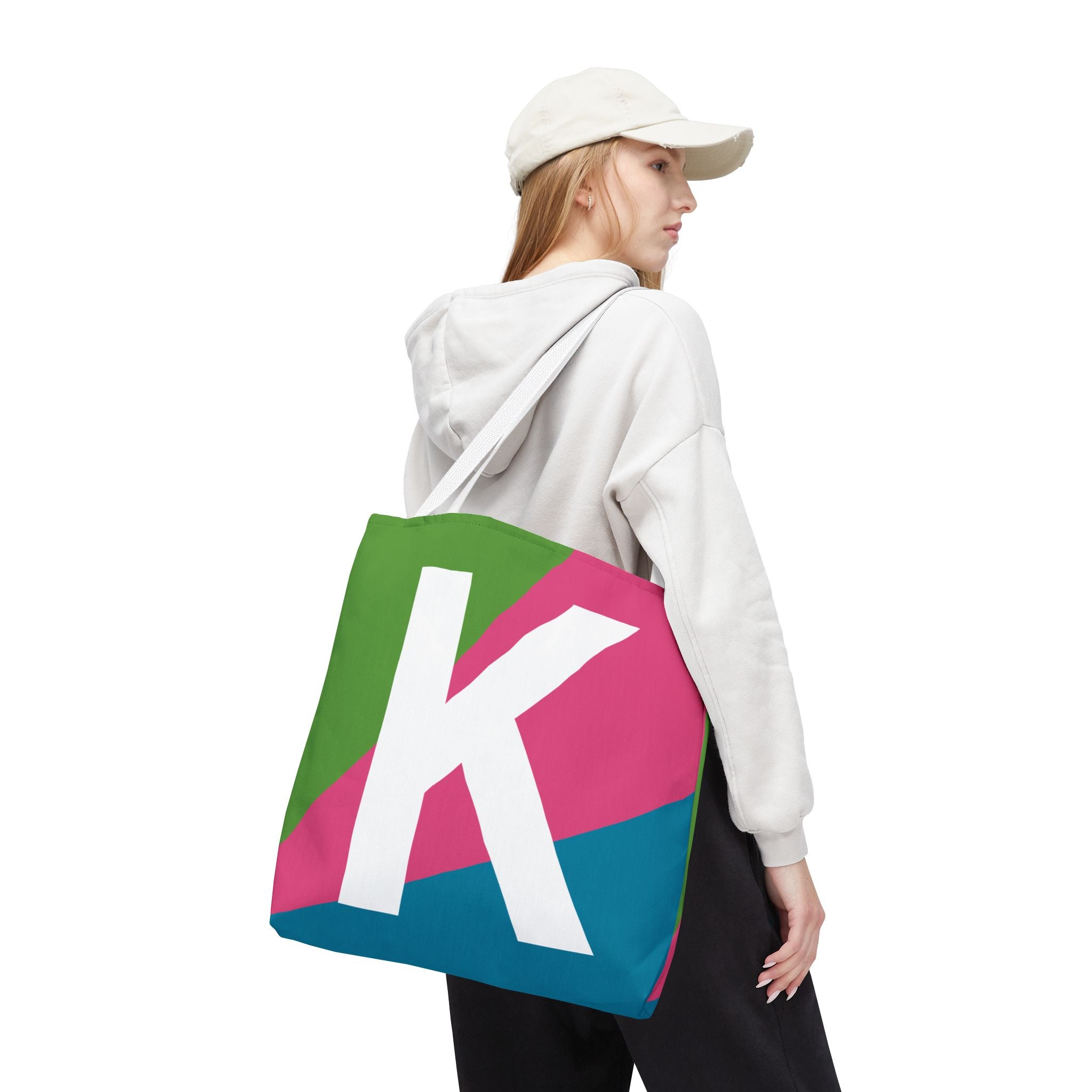 Monogram 'K' Colorblock Tote Bag — Personalized Initial K Shoulder Tote