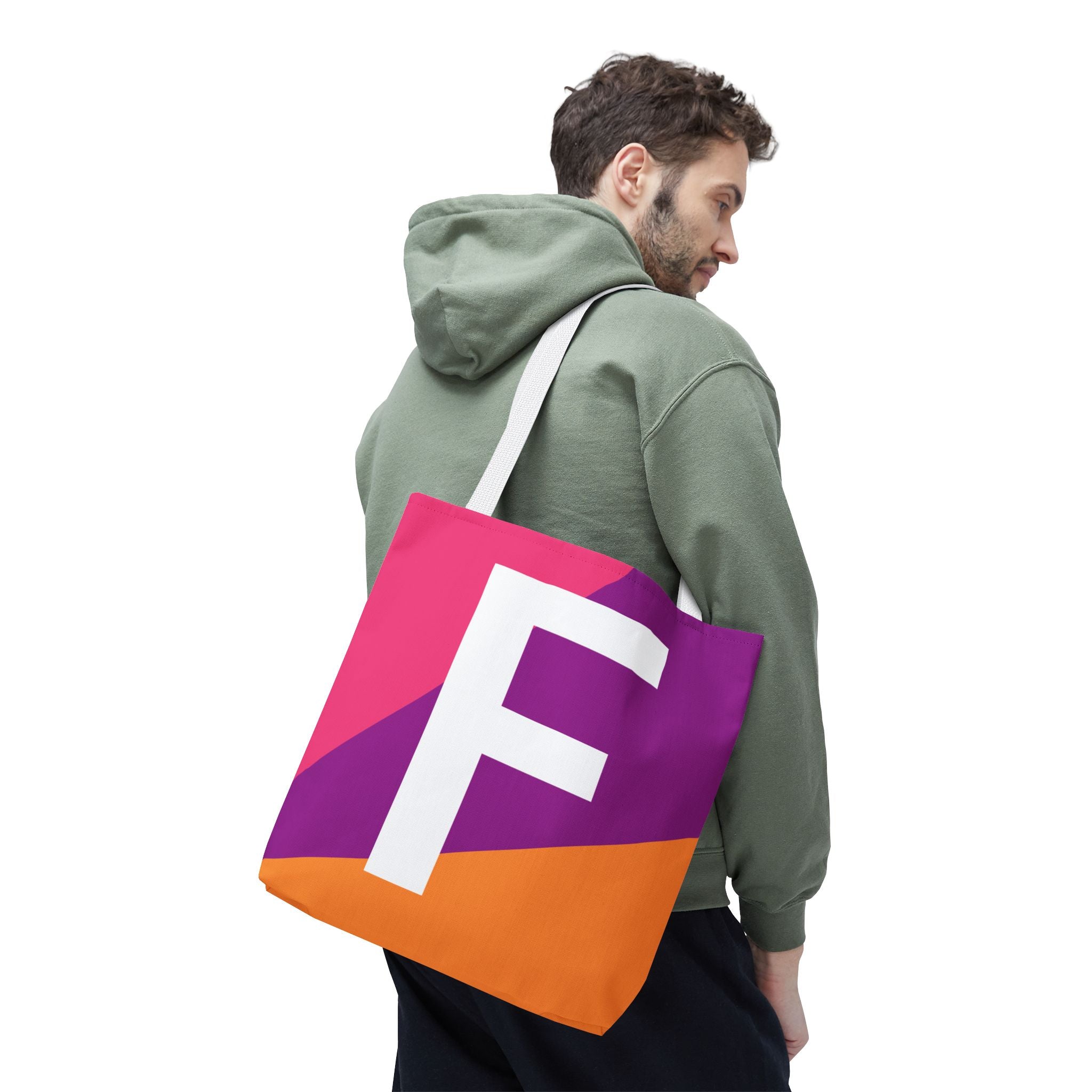 Monogram 'F' Colorblock Tote Bag — Personalized Initial F Shoulder Tote