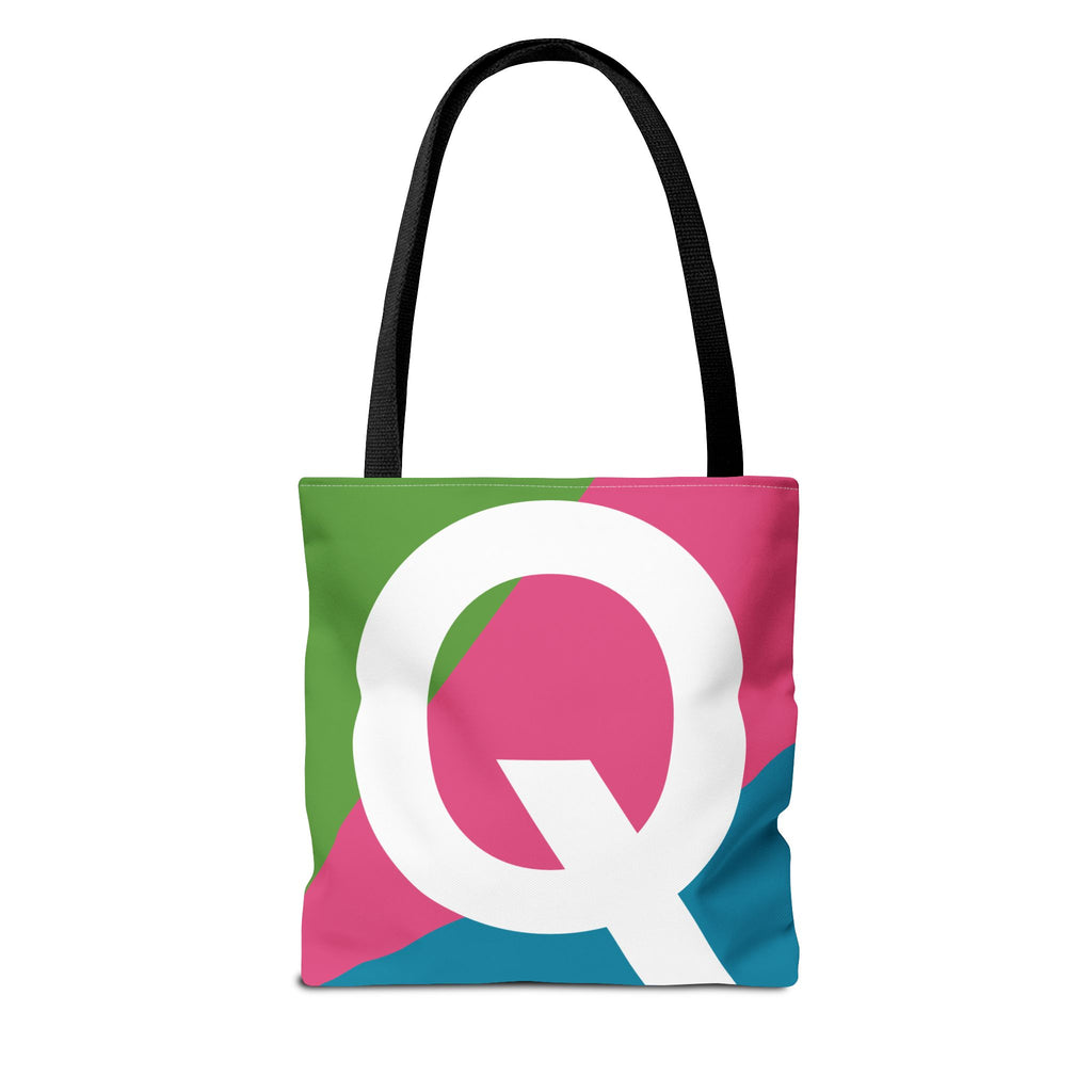 Monogram 'Q' Colorblock Tote Bag — Personalized Initial Q Shoulder Tote