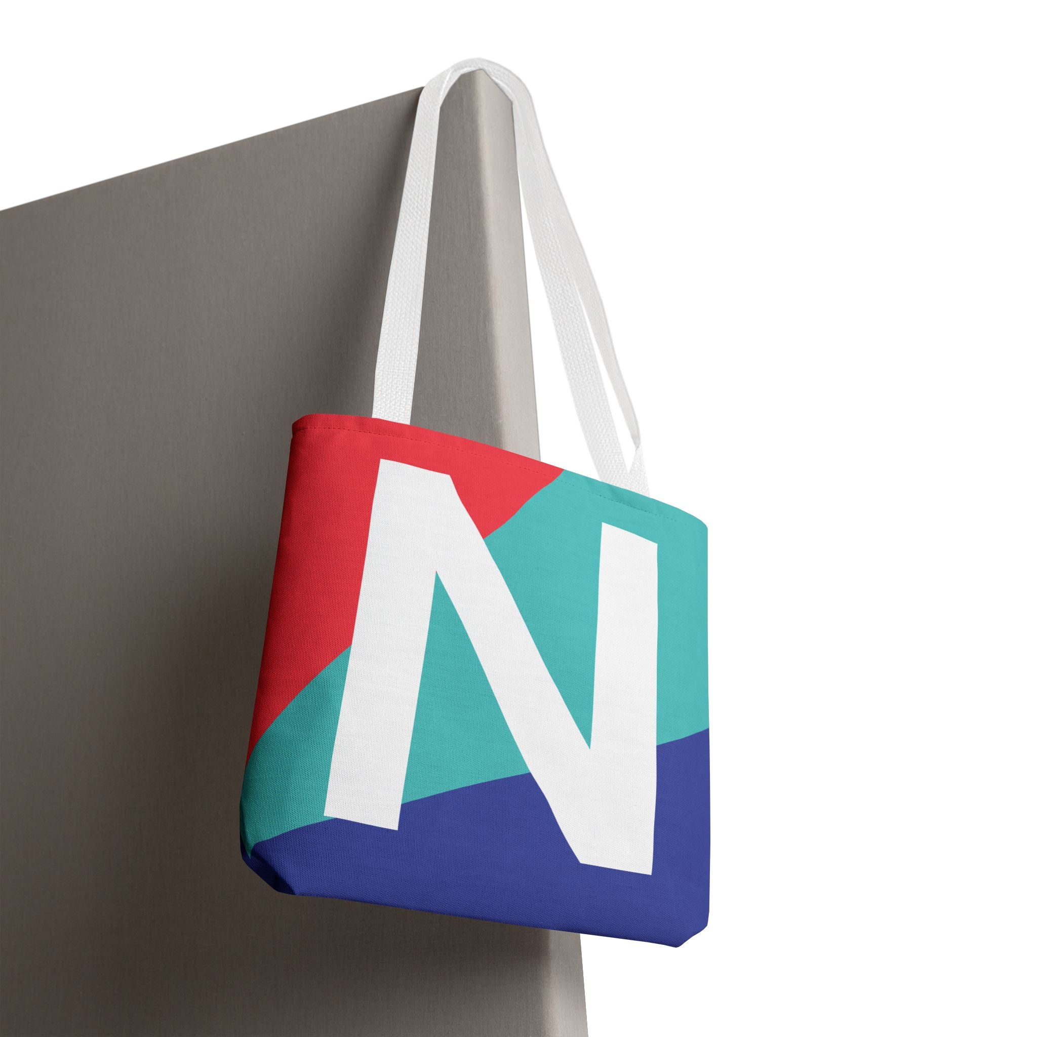 Monogram 'N' Colorblock Tote Bag — Personalized Initial N Shoulder Tote