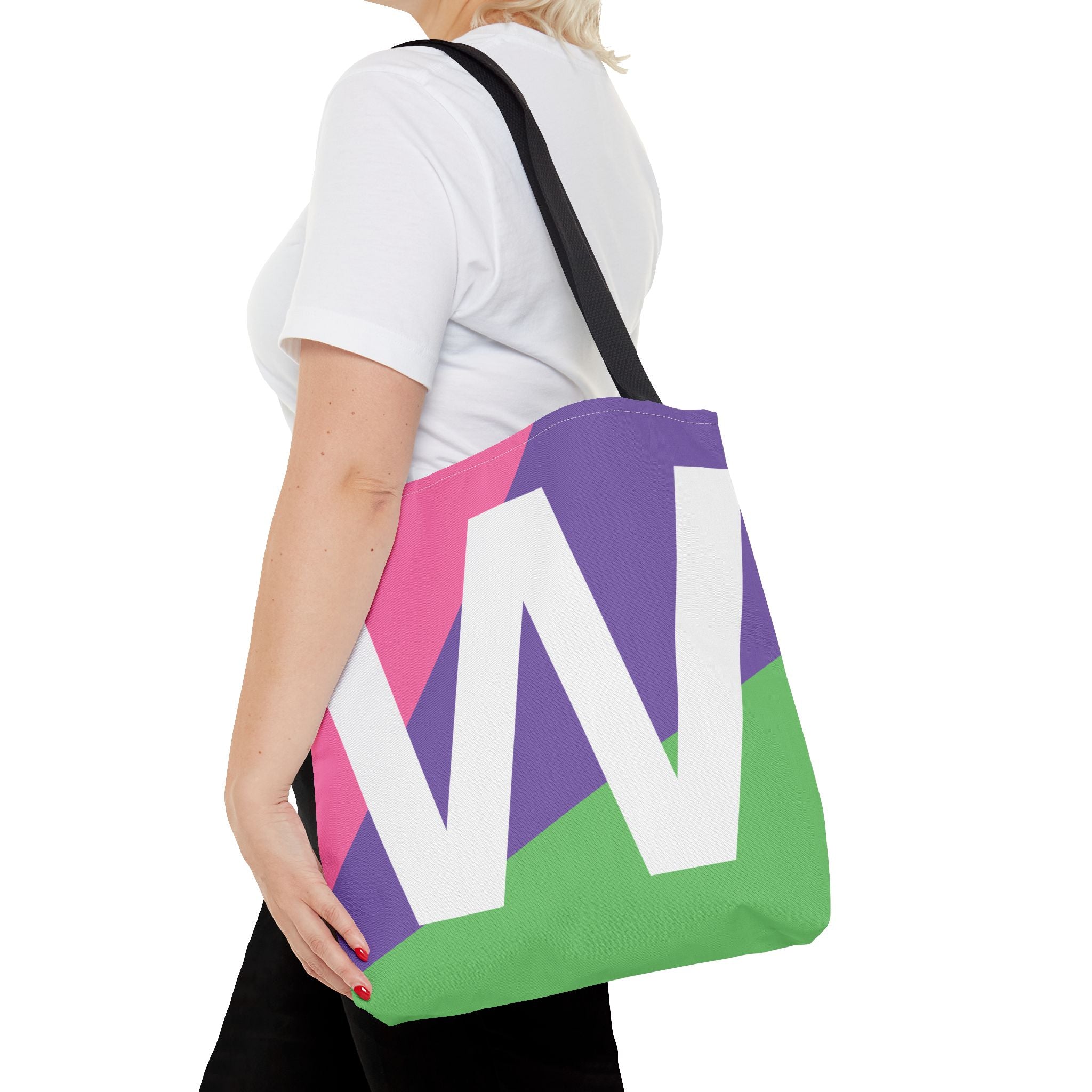 Monogram 'W' Colorblock Tote Bag — Personalized Initial W Shoulder Tote