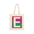 Initial E Colorblock Canvas Tote Bag — Monogram Letter E Reusable Grocery Tote