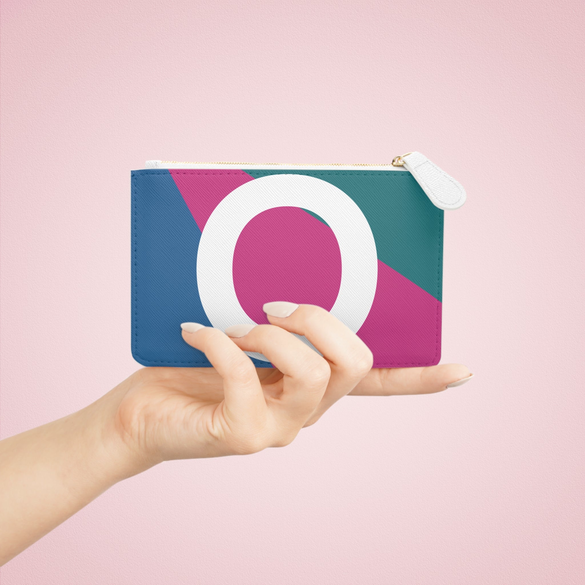 Initial O Mini Clutch — Colorblock Monogram Wristlet Wallet