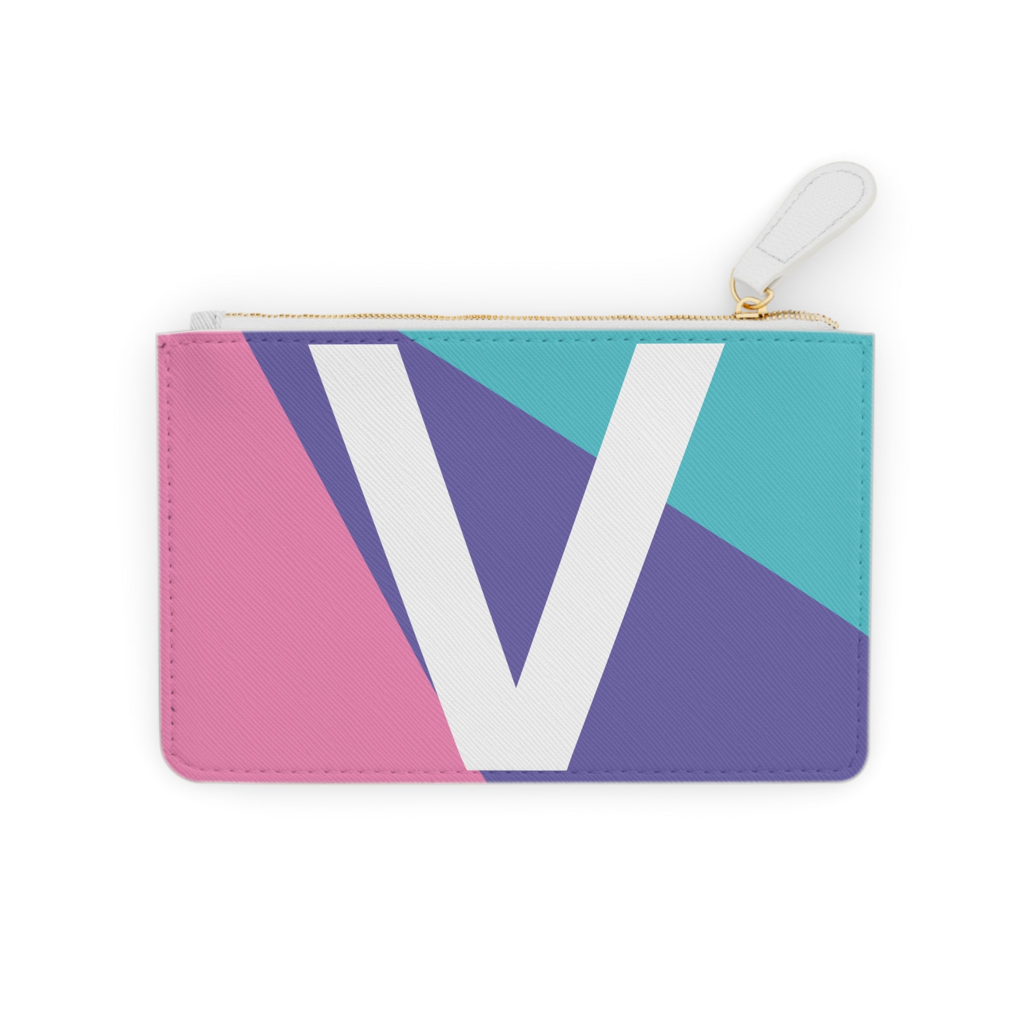 Initial V Mini Clutch — Colorblock Monogram Wristlet Wallet