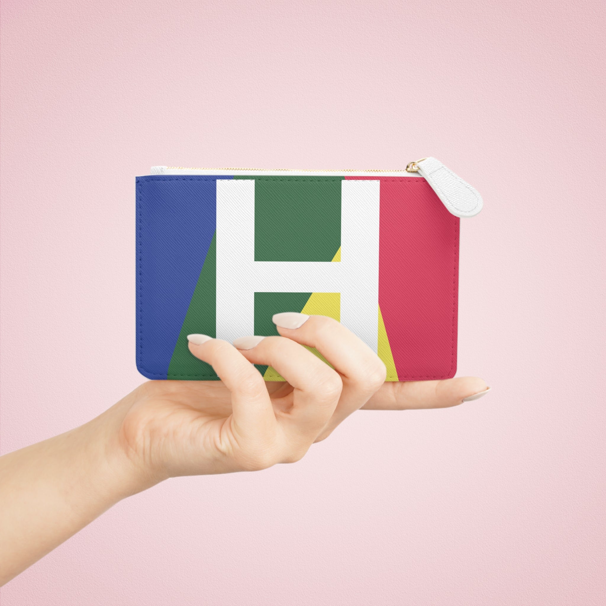 Initial H Mini Clutch — Colorblock Monogram Wristlet Wallet