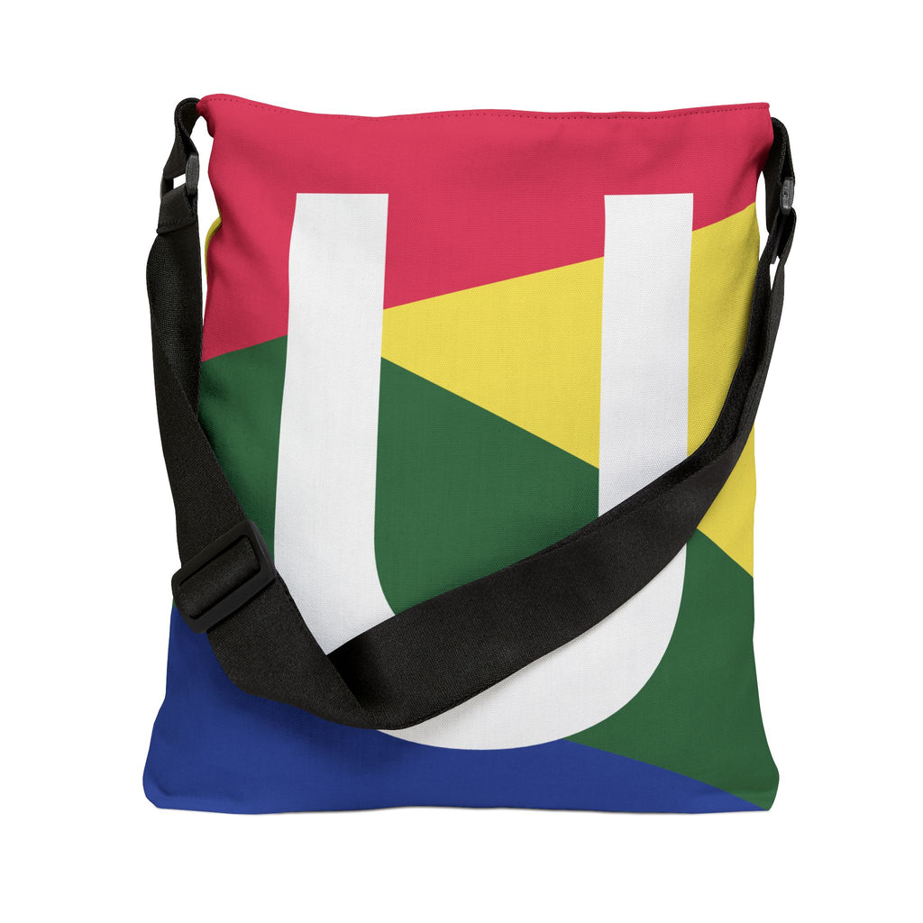 Initial Letter 'U' Colorblock Adjustable Tote Bag — Monogram Alphabet Shoulder Bag