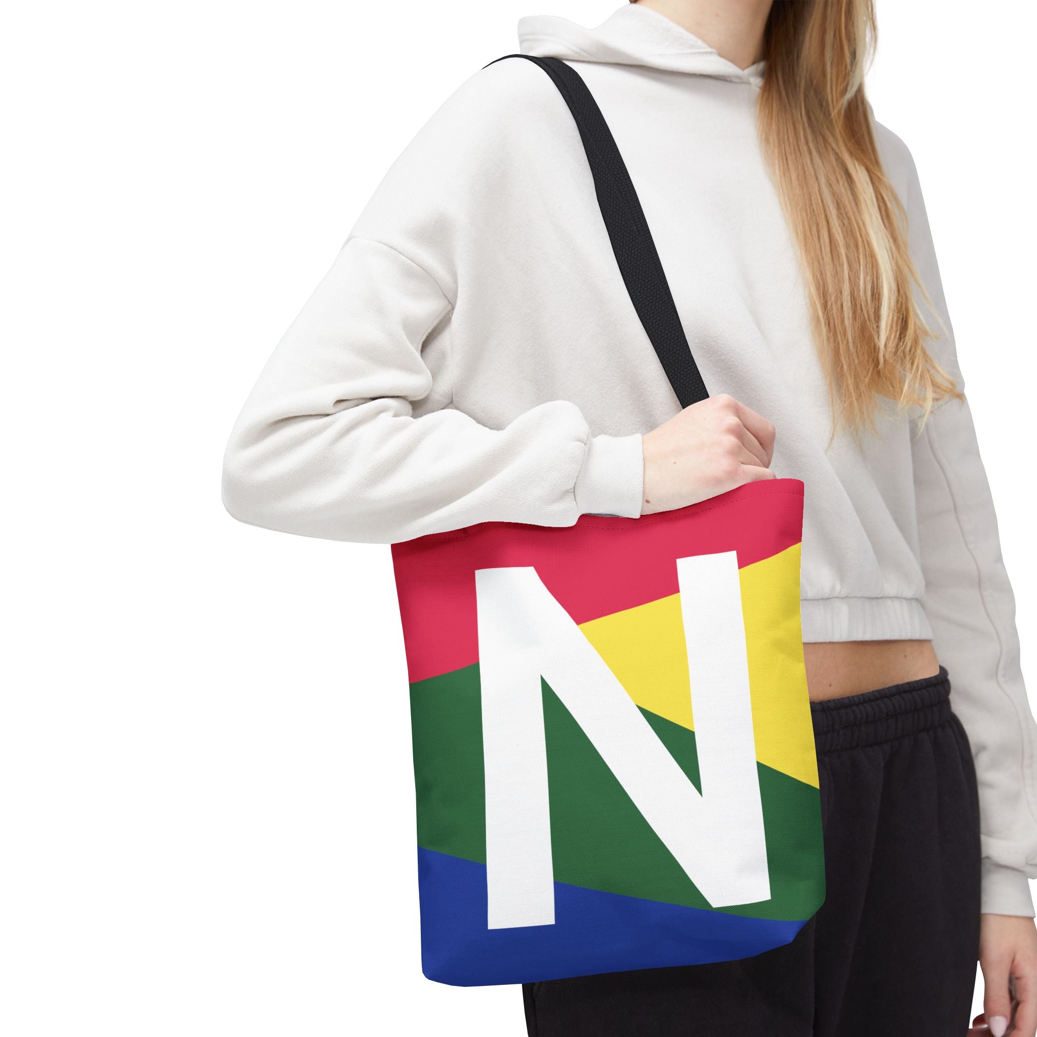 Monogram 'N' Colorblock Tote Bag — Personalized Initial N Shoulder Tote