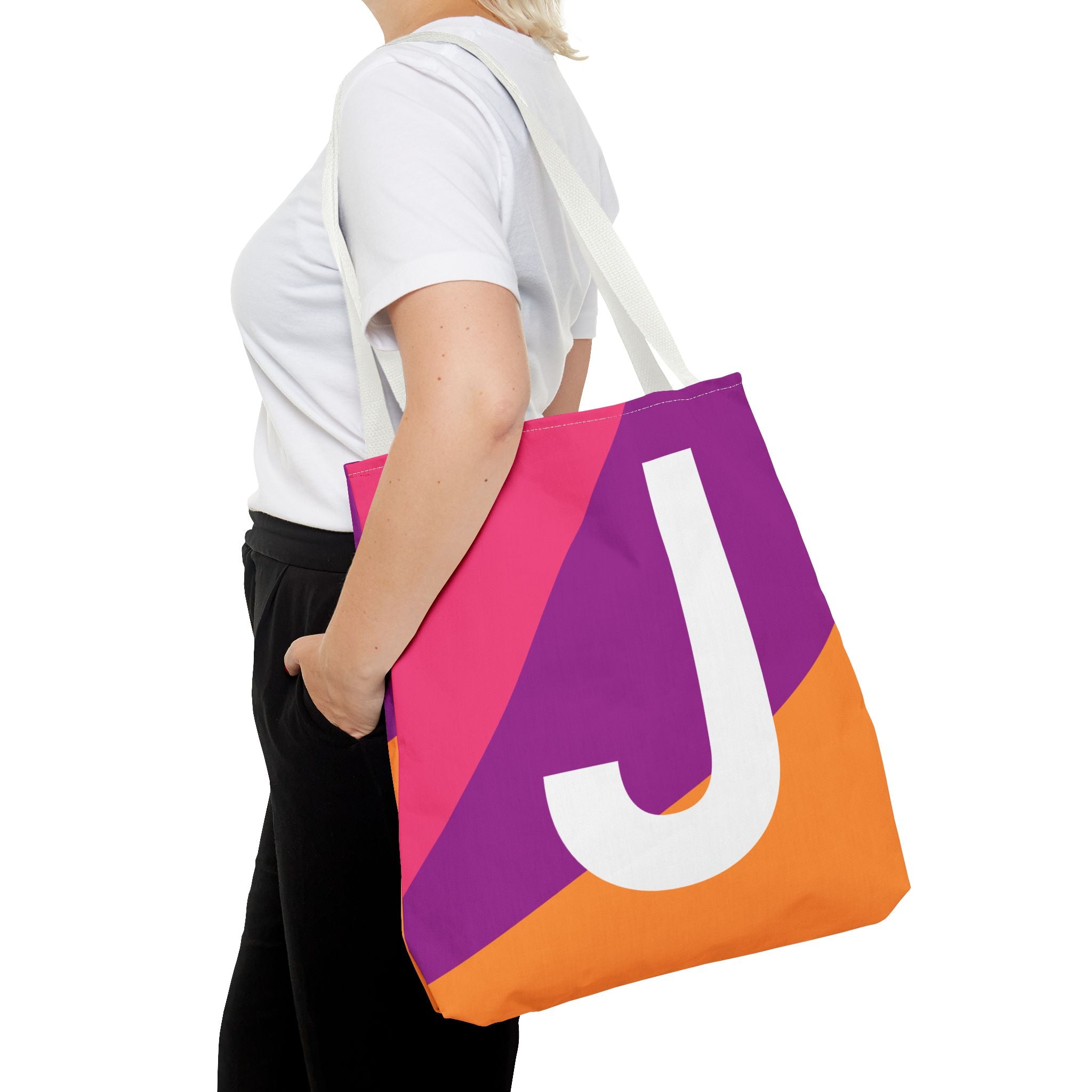 Monogram 'J' Colorblock Tote Bag — Personalized Initial J Shoulder Tote