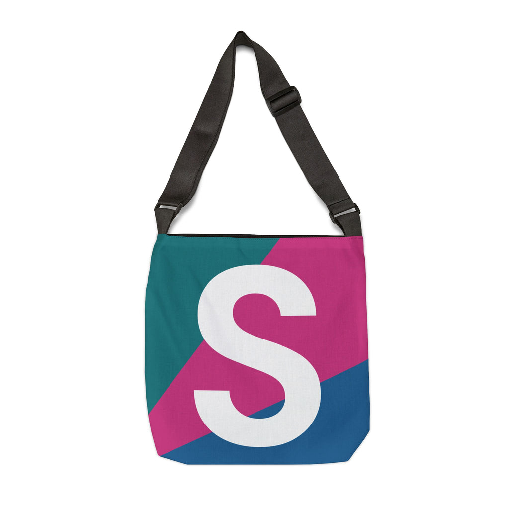Initial Letter 'S' Colorblock Adjustable Tote Bag — Monogram Alphabet Shoulder Bag