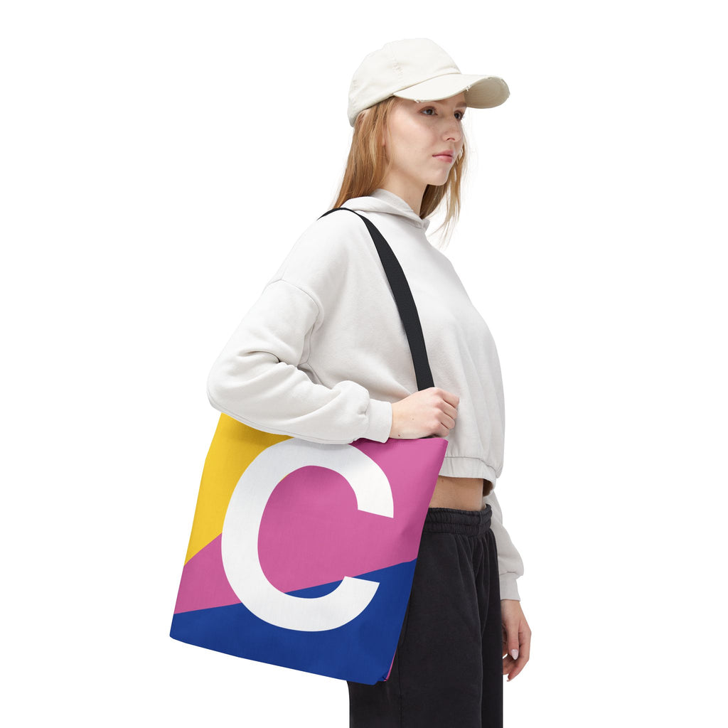 Monogram 'C' Colorblock Tote Bag — Personalized Initial C Shoulder Tote