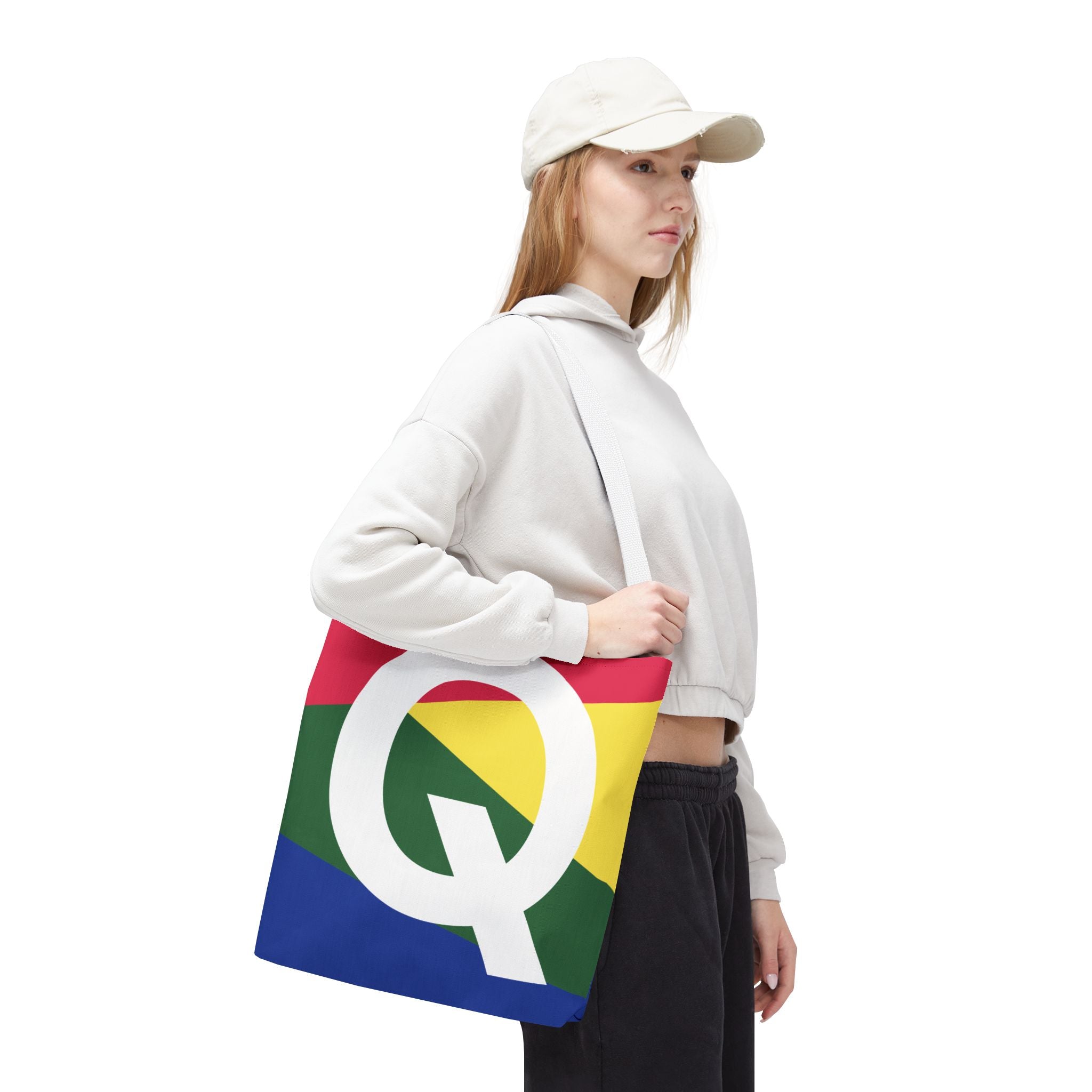 Monogram 'Q' Colorblock Tote Bag — Personalized Initial Q Shoulder Tote