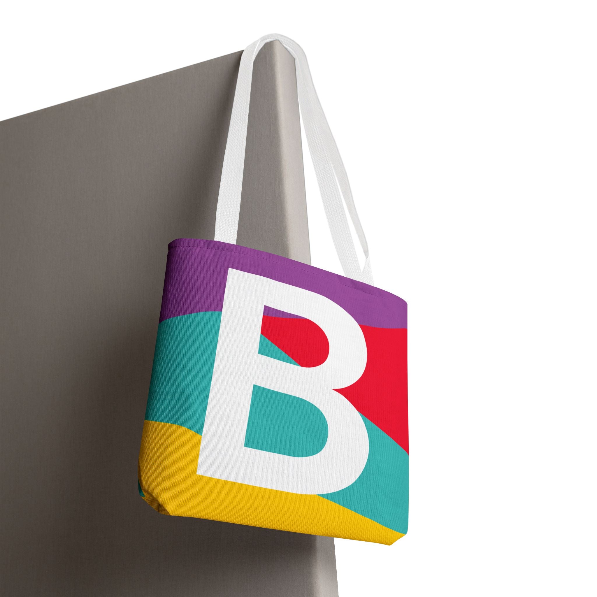 Monogram 'B' Colorblock Tote Bag — Personalized Initial B Shoulder Tote