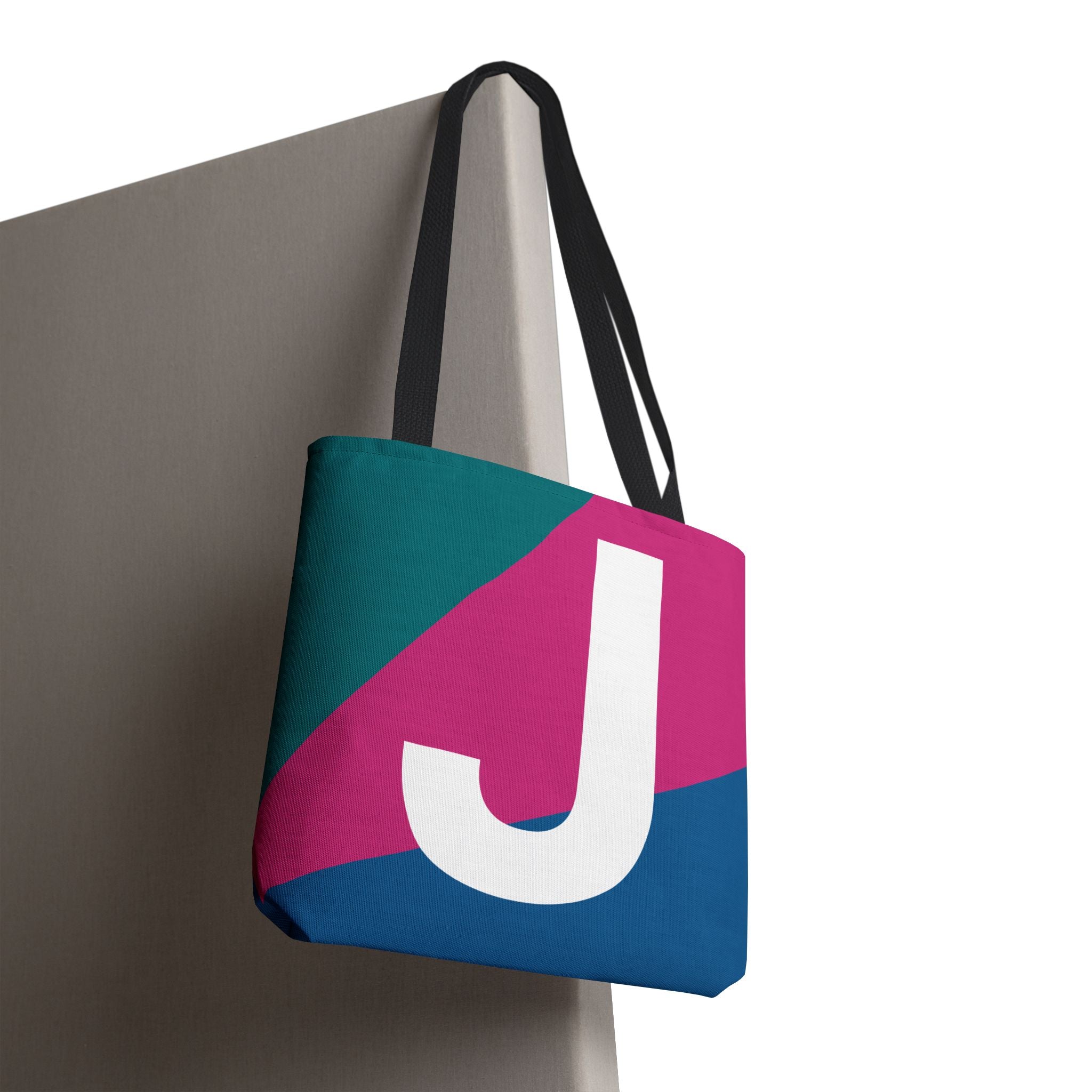 Monogram 'J' Colorblock Tote Bag — Personalized Initial J Shoulder Tote